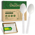 Gezond 100% Compostable Spoons 100 Count, No Plastic Biodegradable PLA Disposable Spoons Eco Friendly Heavy Duty Cutlery Suitable for Party Picnic Office Everyday Use