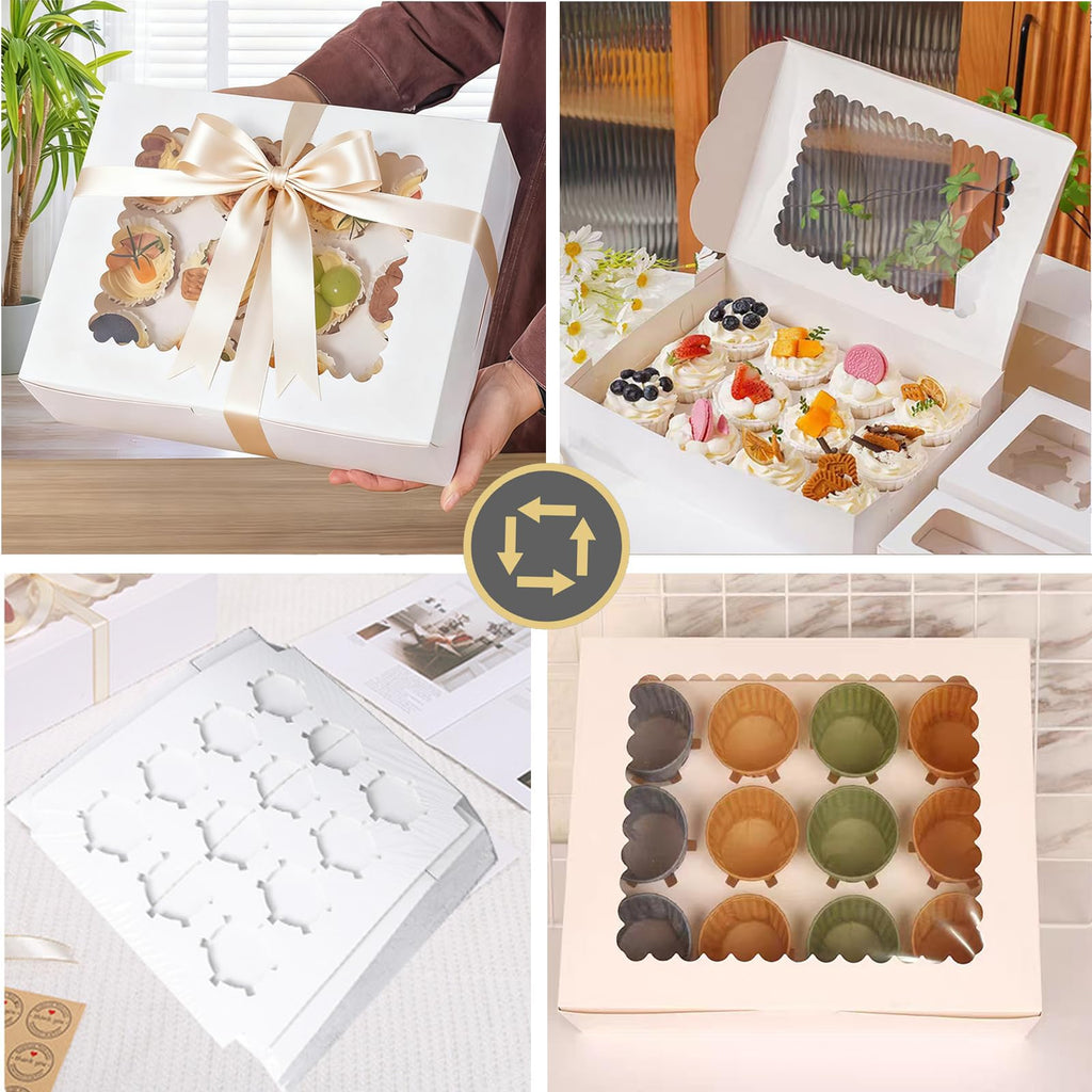20 Pack Cupcake Boxes Cupcakes Carrier 12 Cupcake Containers,12 Cupcake Boxes with Window,Food Grade Cupcake Holders Bakery Carrier Boxes for Cupcakes,Muffins,Pastries (White,12.8" x 10" x 3.5")