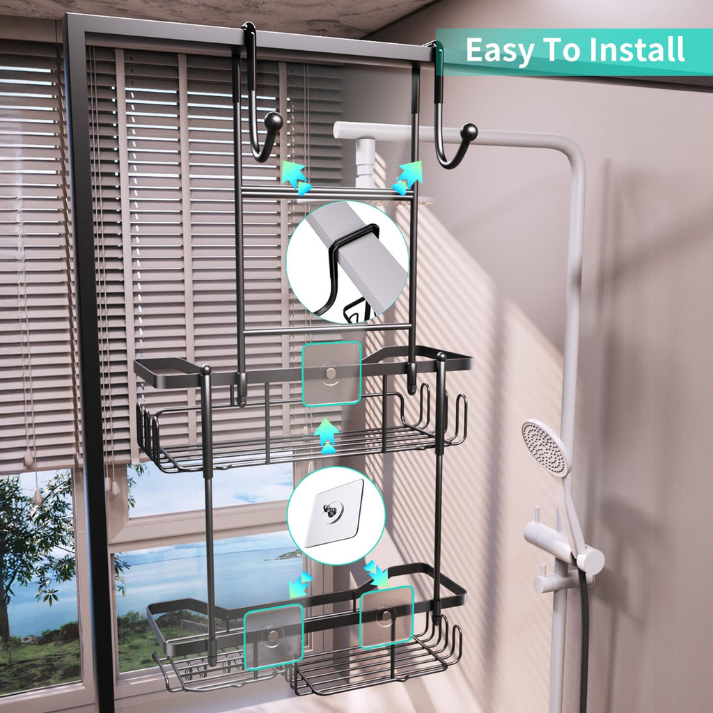 HapiRm Shower Caddy Hanging - 2 Tier No Drilling Over Door Shower Caddy, Shower Shelves Hanging with Soap Holder, Waterproof Rust Resistant Bathroom Organizer Rack for Shampoo, Conditioner, Towel