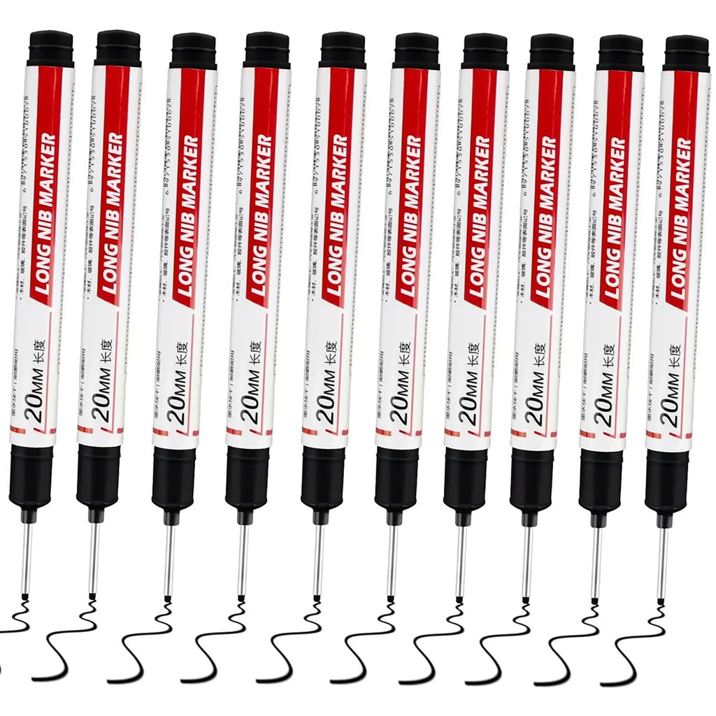 20PCS 20mm Long Nib Marker Long Head Deep Hole Marker Pens Permanent Markers Carpenter Ink Quick-dry Waterproof Pen Multi-purpose Construction Tools for Welding Drill Woodworking (Black)