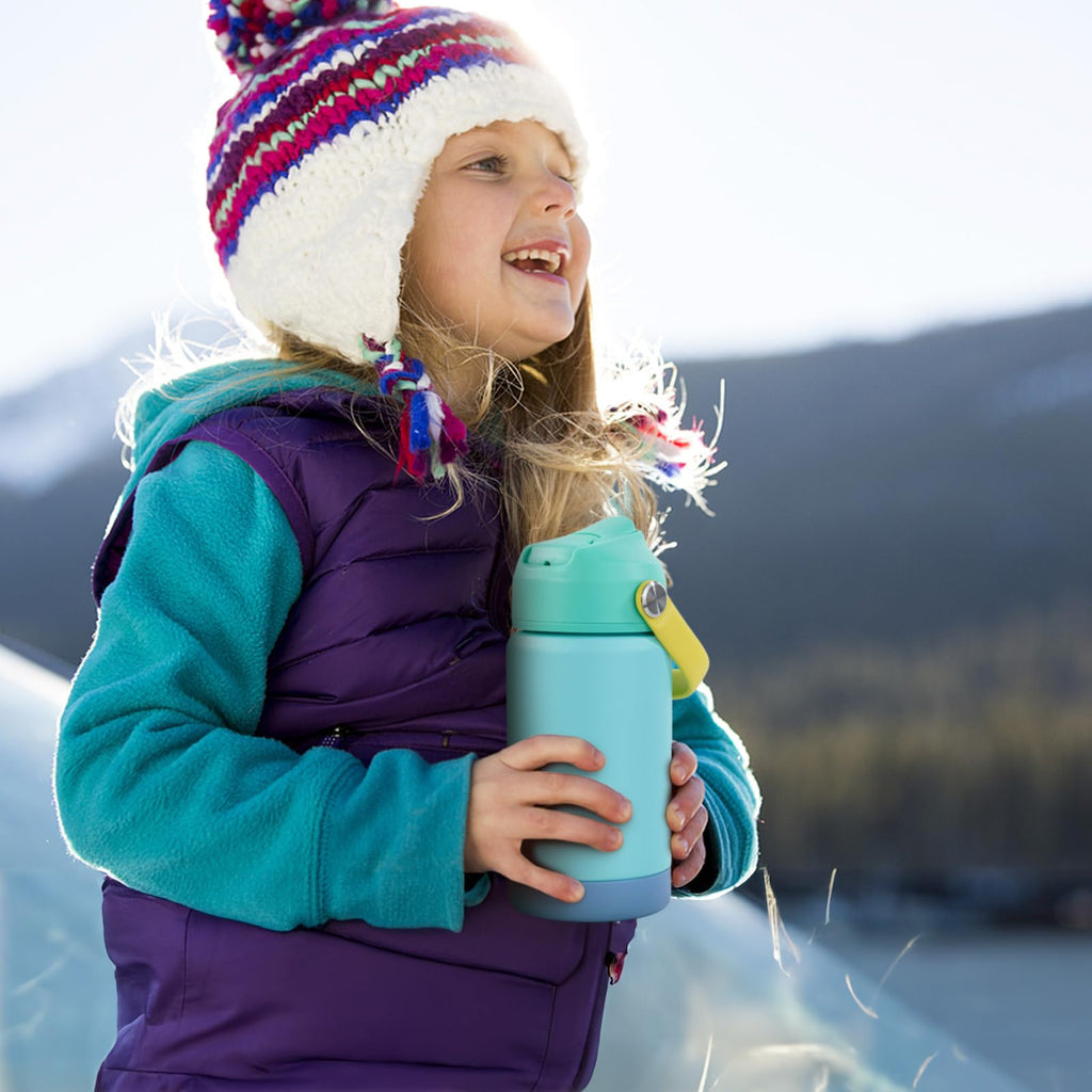 Kerilyn 12oz Kids Insulated Water Bottle, Leak-Proof Toddler Cup with Straws Lids, Kids Water Bottles for School Boys Girls, Stainless Steel Vacuum Insulated Bottle for Kid, BPA Free, Blue