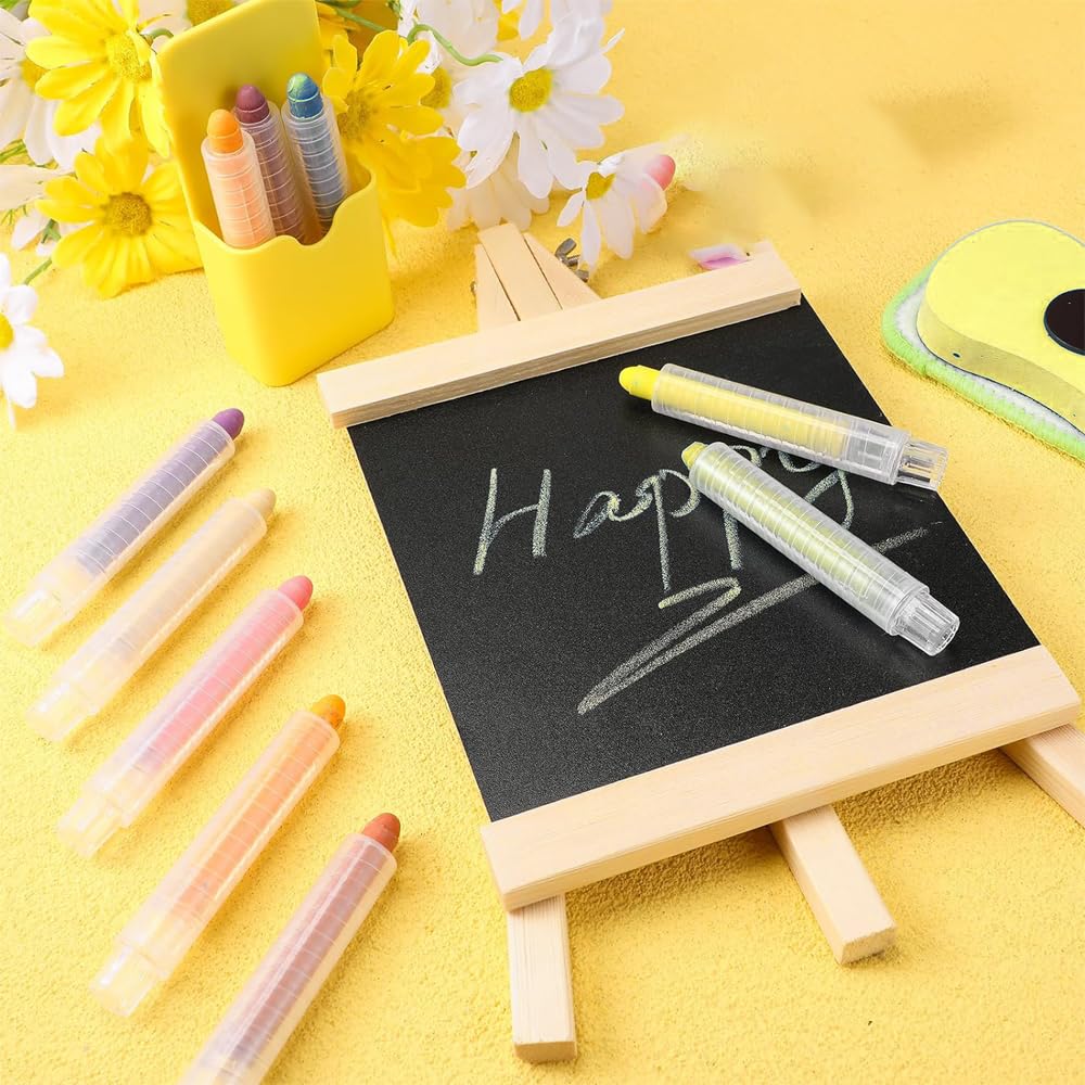 12pcs Dustless Chalk for Kids Colored Chalkboard Chalk with Pen Holder Blackboard Eraser Sidewalk Chalk for Kids Dust Free Chalk Crayons for Children Students Teacher Drawing Writing