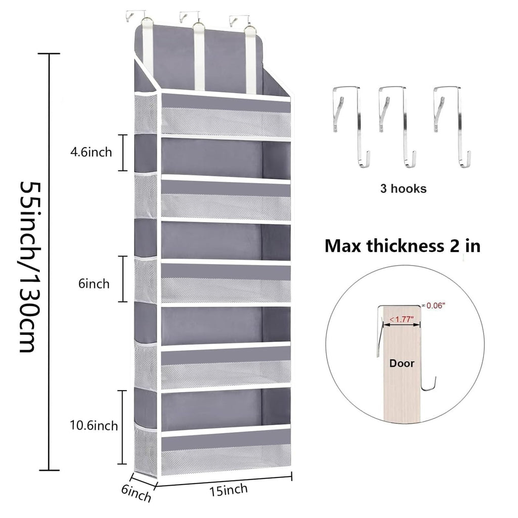 lazywoodpecker Over The Door Organizer Storage, Anti Tilt Hanging Door Organizer, with 5 Large Pockets 10 Mesh Side Pockets 44 lbs Weight Capacity, for Bathroom,Nursery (Grey, 5 Pockets)
