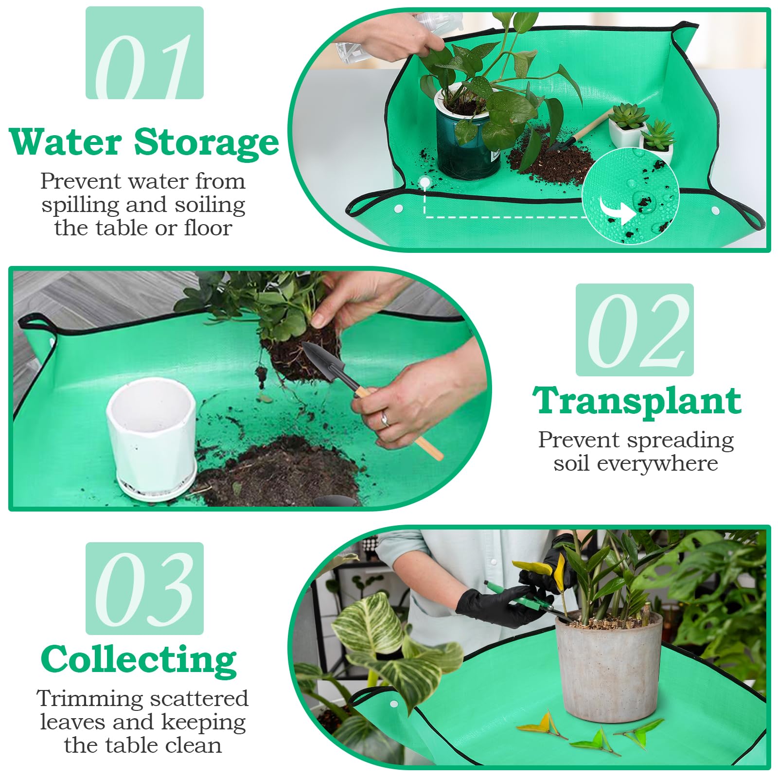 Lucomb 2Pcs Repotting Mat Set, 39''Large & 26''Small Foldable Waterproof Plant Gardening Mats with Accessories, Portable Potting Tray for House Plants Succulents