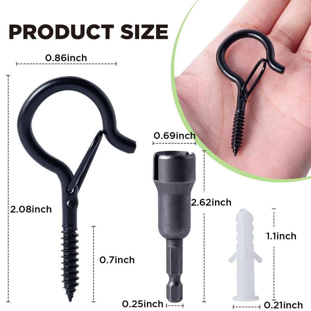 50 Pack Screw Hooks for Outdoor String Lights, Q Hangers String Light Hooks, Ceiling Hooks with Safety Buckles, Swivel Hanging Basket Patio Light Hooks for Plants Christmas Light
