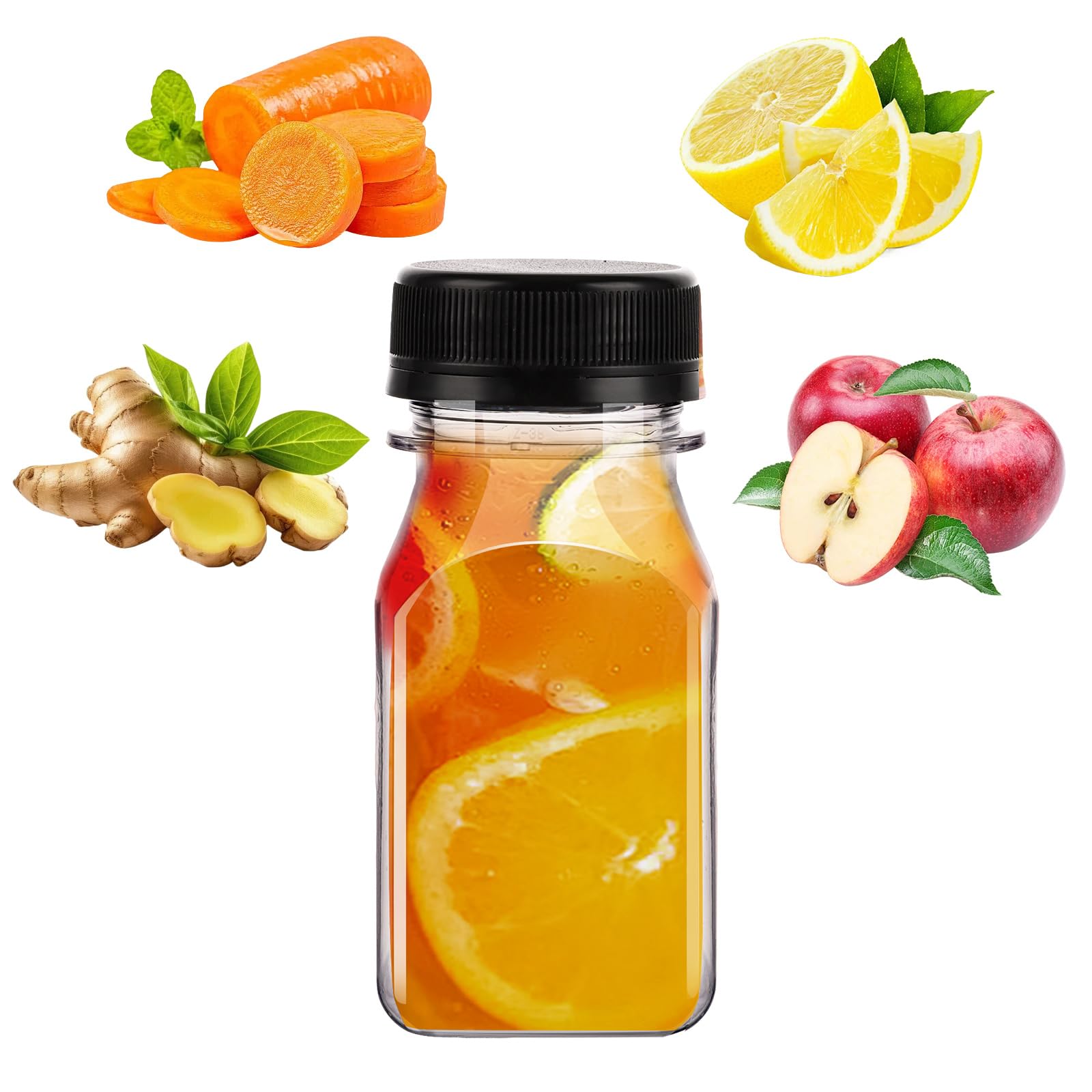 JMIATRY 30PCS Plastic Shot Bottles with Lids 4oz/120ml Ginger Shots Bottles Resuable Juice Bottles Clear Small Bottles for Juicing Shots Mini Fridge, Juices, Water