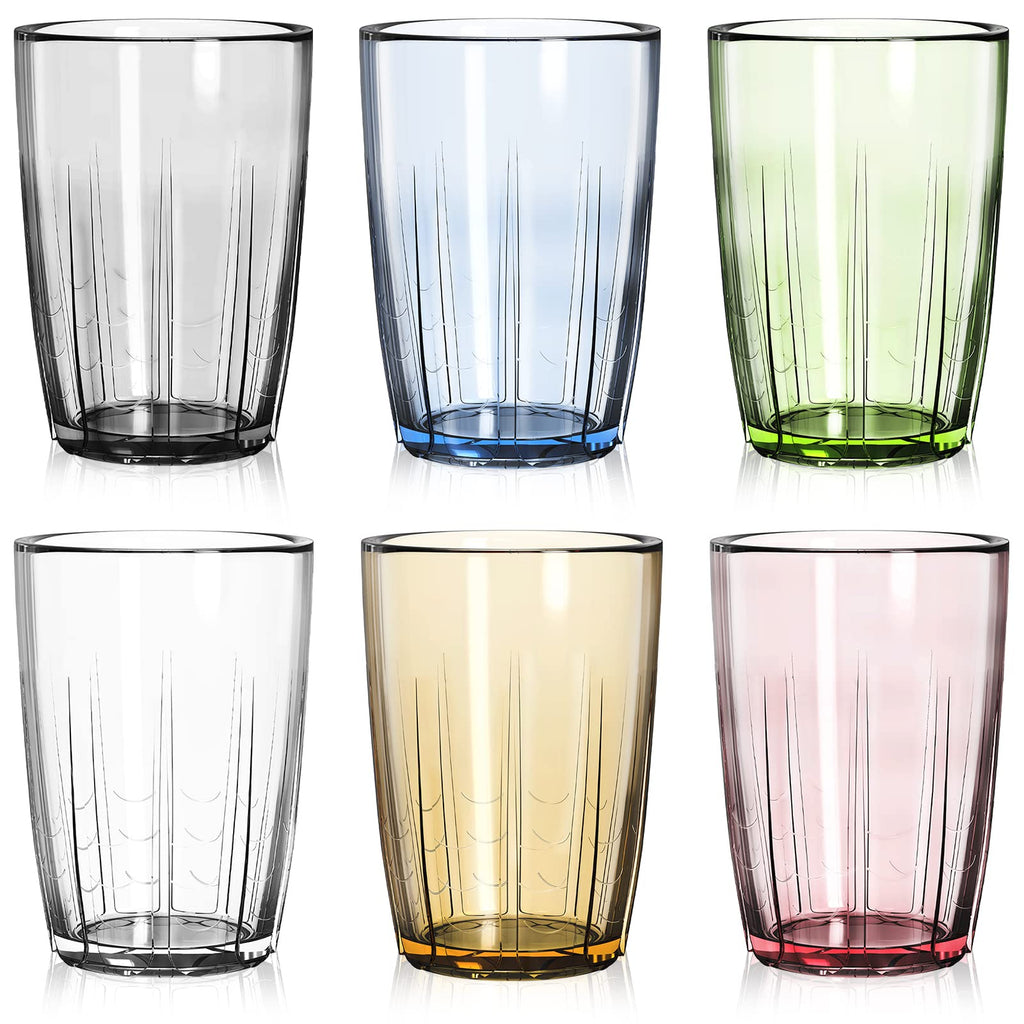 ZEAYEA Set of 6 Acrylic Drinking Cups, 14 oz Unbreakable Water Tumbler, Reusable Plastic Drinking Glasses, Stackable Beverage Tumbler for Juice, Lemonade, Ice Coffee, BPA-free, Dishwasher Safe