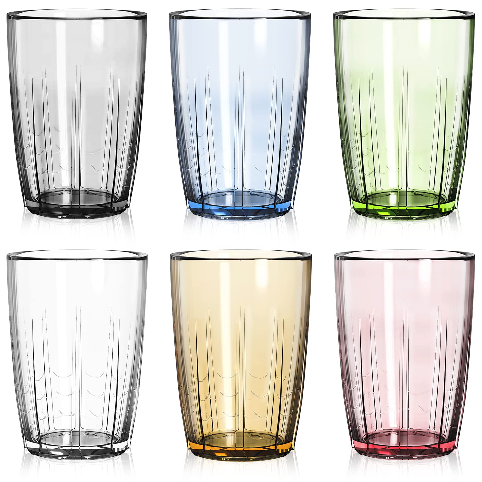 ZEAYEA Set of 6 Acrylic Drinking Cups, 14 oz Unbreakable Water Tumbler, Reusable Plastic Drinking Glasses, Stackable Beverage Tumbler for Juice, Lemonade, Ice Coffee, BPA-free, Dishwasher Safe