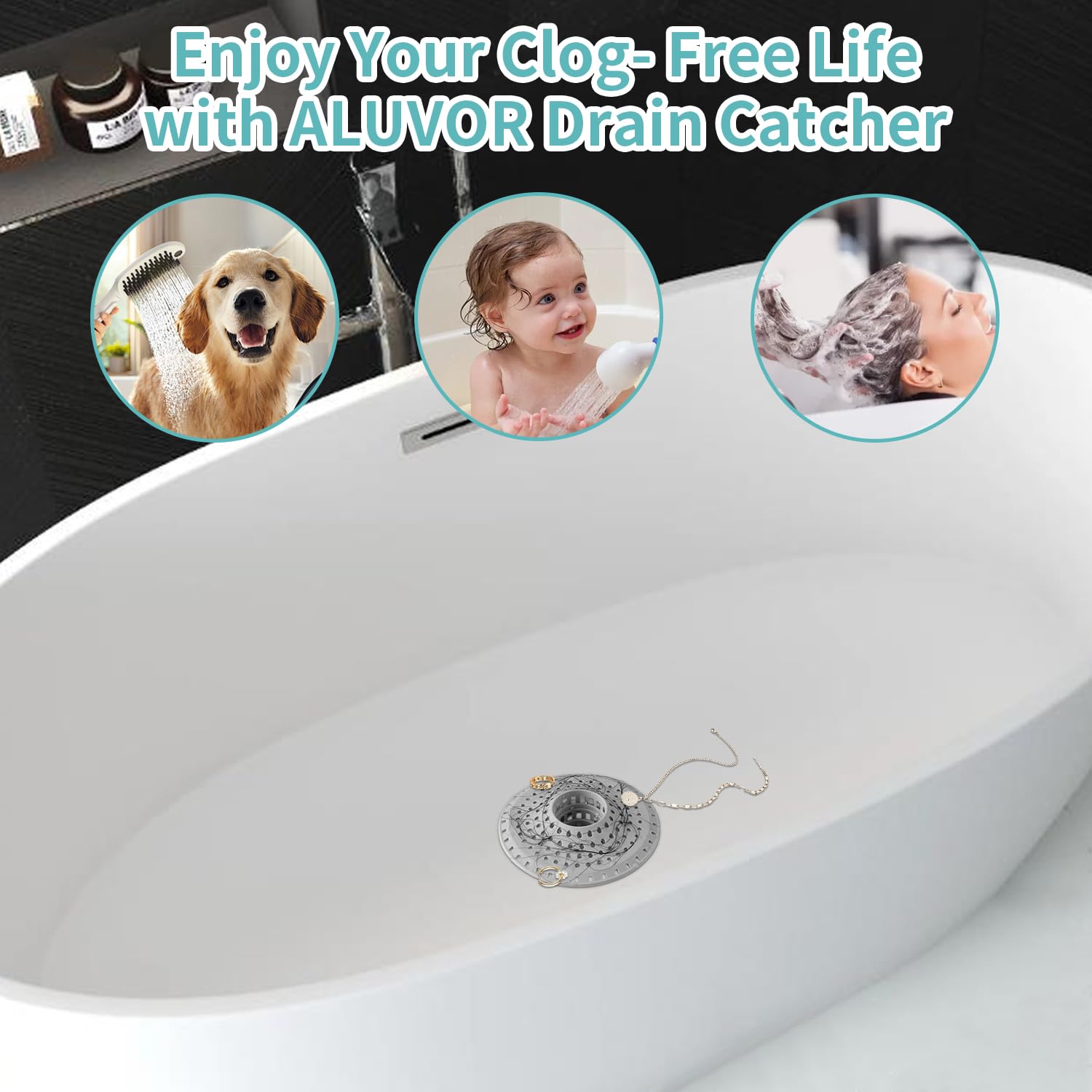 Aluvor Shower Hair Drain Catcher, Silicone Bathtub Drain Hair Catcher Strainer, All-in-one Tub Hair Catcher Drain Protector for 1.48'' to 1.76'' Regular Drains, 3PCS