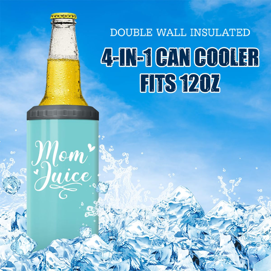 SANDJEST Mom Tumbler and Can Cooler - 4 in 1 Design Mom Juice Travel Mug Fits for Most 12oz Skinny Can Beer Bottles - Gifts for Mothers from Daughter, Son on Birthday, Mothers Day, Christmas