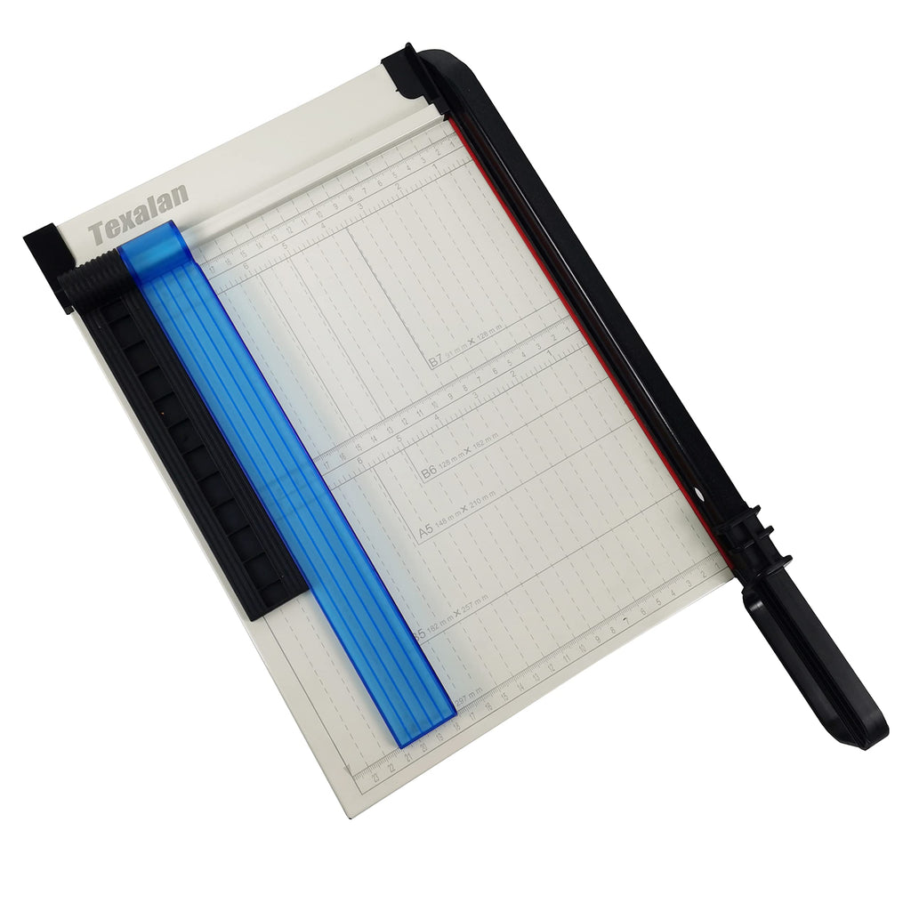 TEXALAN(R) Paper Cutter Letter Size Paper Trimmer 12” Cut Length 12 Sheet Capacity Guillotine Paper Photo Cutter with Magnet Clamp, Paper Guide, Size Guideline