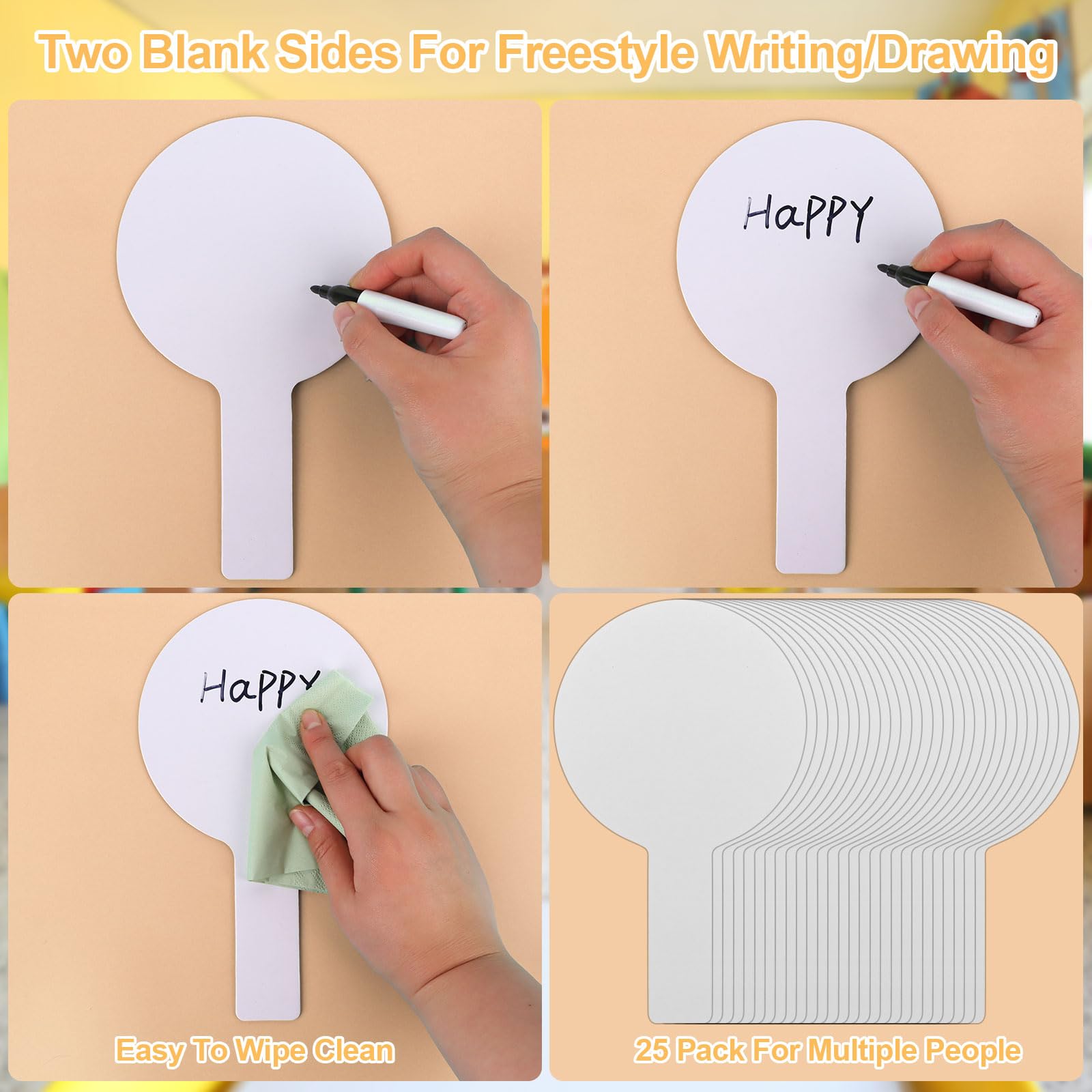 25 Pieces Dry Erase Answer Paddles Handheld Double Sided Paddles Mini White Boards Small White Board Dry Erase Signs Auction Paddles for Learners Teacher Home Group Activities Voting Sessions
