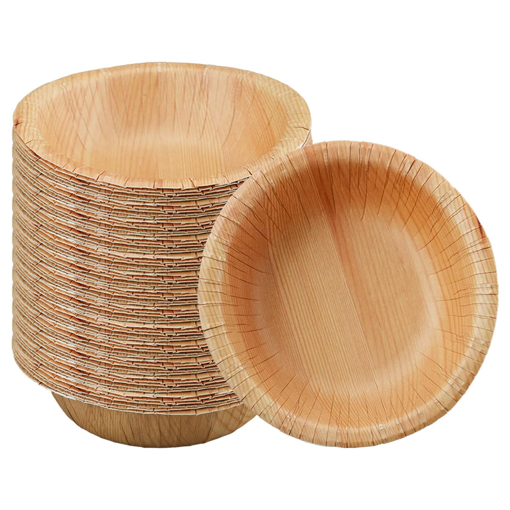 DTFMZOV 50 Pcs Wood Grain Paper Bowls, 5.9 Inch Wood Paper Bowls, Rustic Disposable Bowls for Woodland Baby Shower, Camp Fire, Camping, Birthday Party Decorations