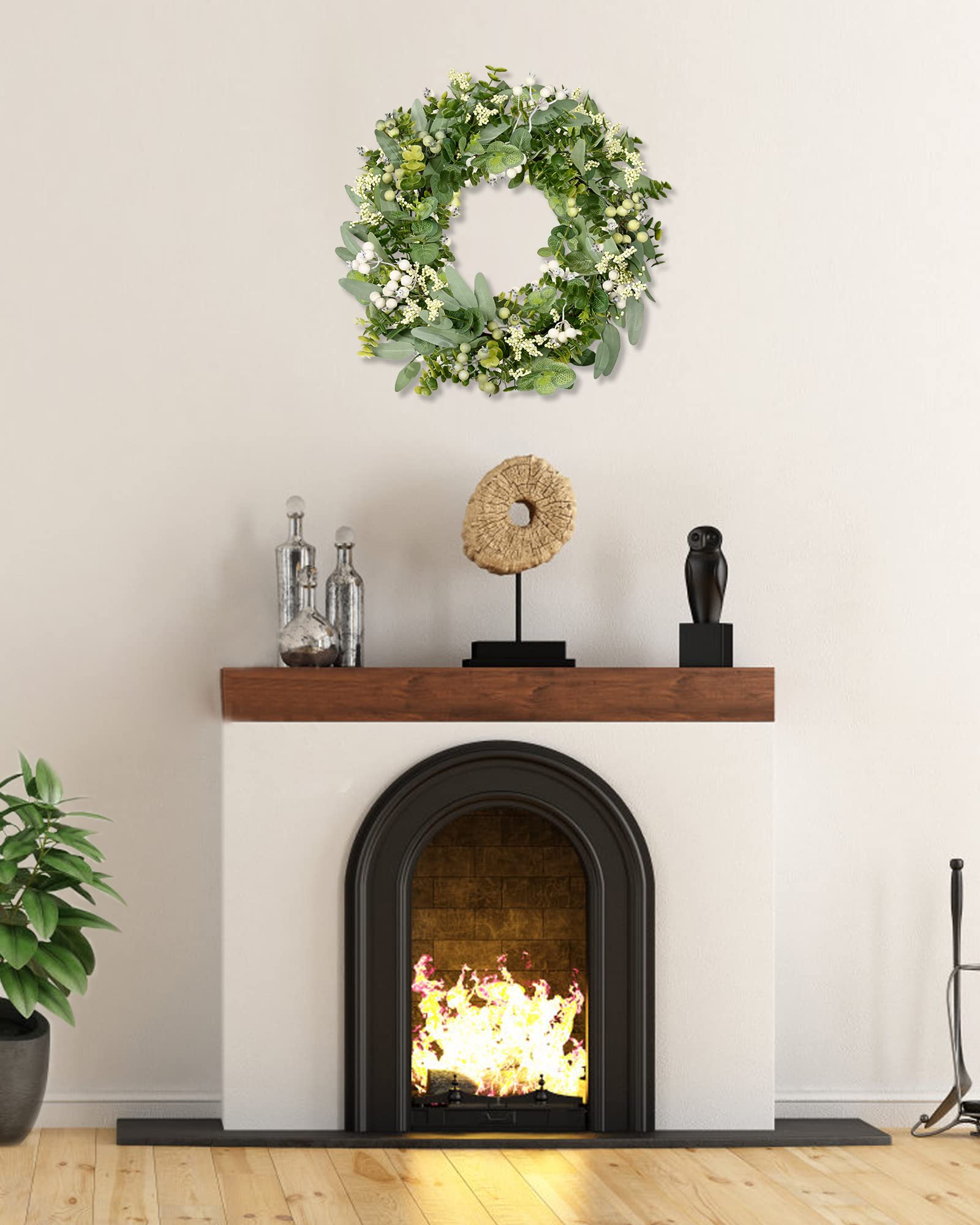 Green Eucalyptus Leaves Front Door Wreath, Vlorart 19 Inch Artificial Spring Summer Greenery Wreath Front Door Decoration Boxwood with Big Berries Farmhouse Outdoor Year-Round - Indoor/Outdoor