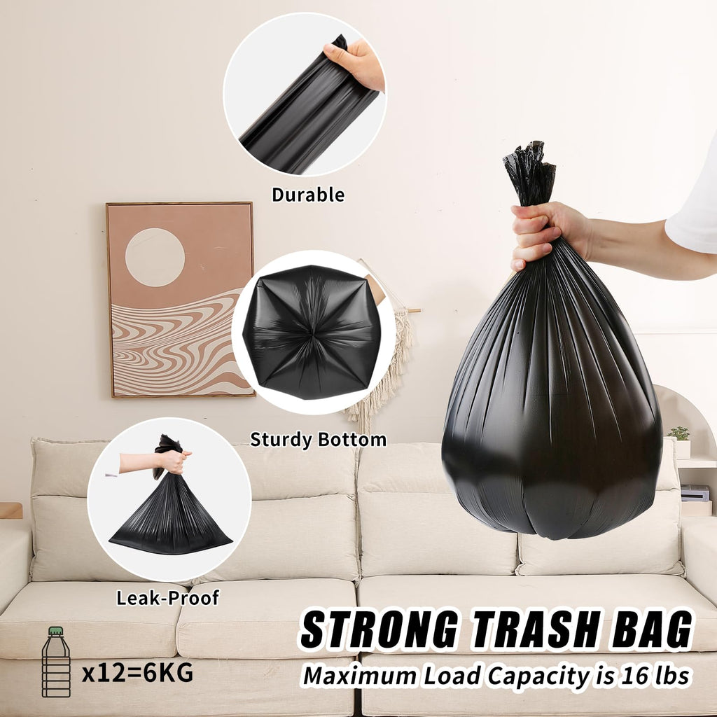 Veefos Heavy Duty 4 Gallon/15L Small Trash Bags - 200 Count, Thick Bathroom Small Garbage Bags, Unscented and Leak-Proof Black Garbage Can Liners for Kitchen, Office and Bedroom