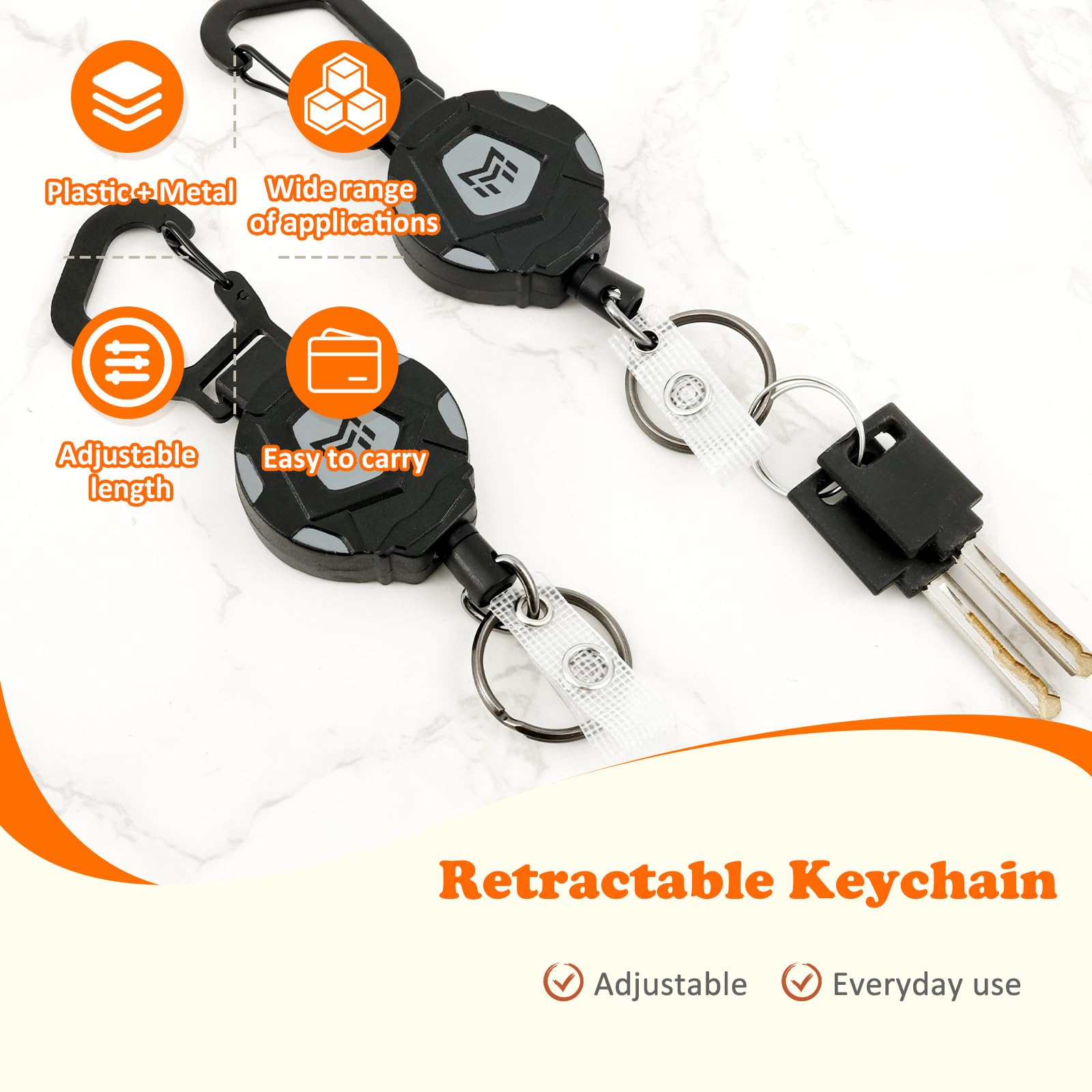 4 Pack Retractable Keychain Heavy Duty Carabiner Badge Holder with 23.6 inch Cord Sturdy Badge Reel ID Holder Extendable Key Ring for Men Home