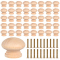 Supkiir 40Pcs Wooden Drawer Knobs, 1.06in Round Mushroom Shape Dresser Knobs, Natural Wood Cabinet Knobs with Screw Unfinished Furniture Knobs for Dresser Drawers Cupboard Door Pulls Handles