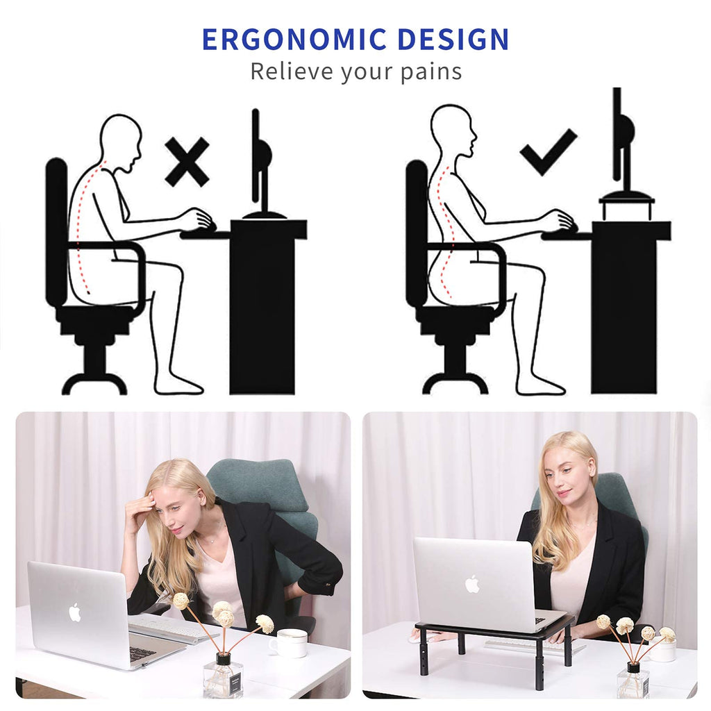 ERGOMAKER Monitor Stand 2 Packs - Height Adjustable Ergonomic Monitor Riser with Vented Metal Platform for Computer, Laptop, iMac, PC, Printer