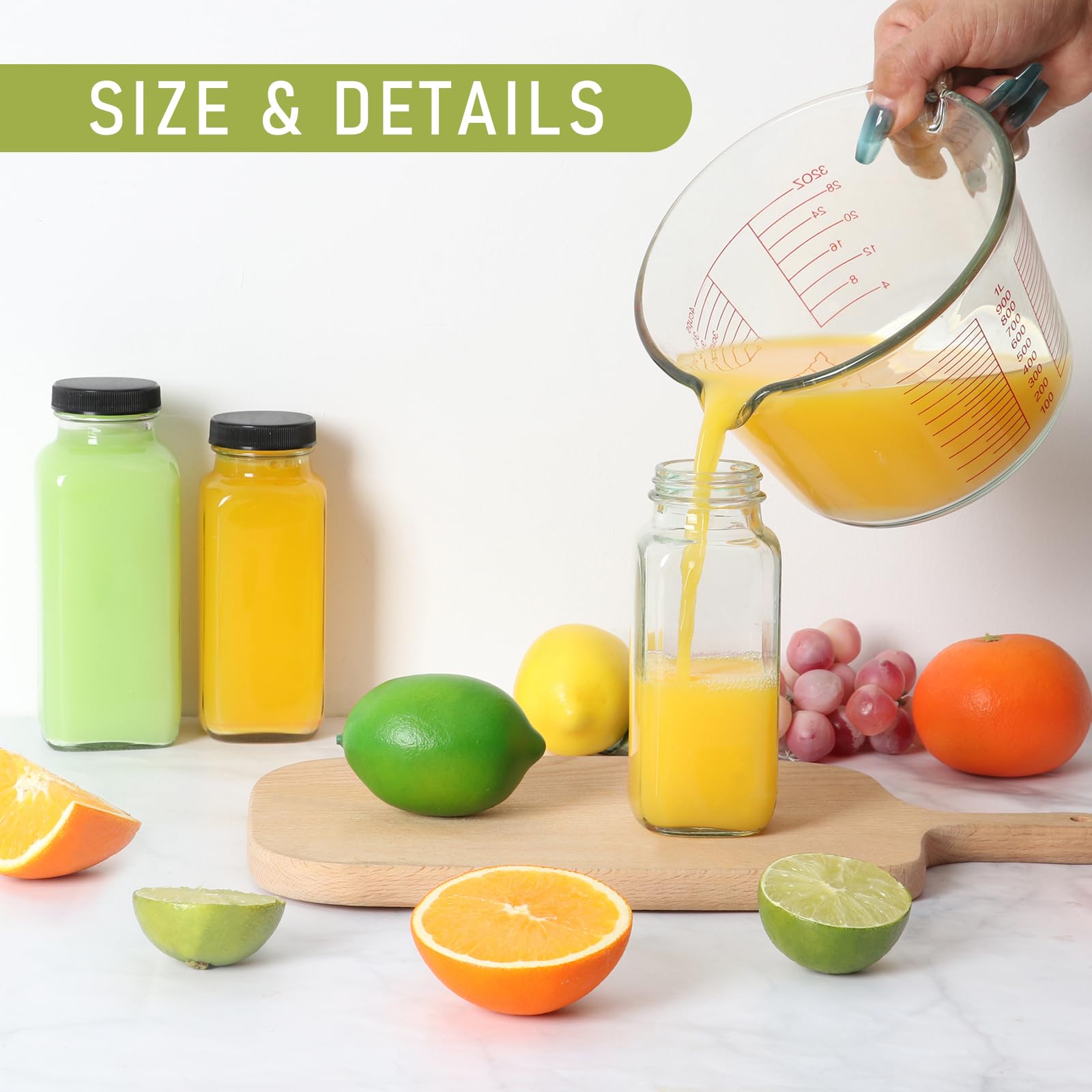 8 oz Glass Juice Bottles with Lids 6 Pack,Reusable Water Bottle,Juicing Bottles for Smoothies, Milk, Storage, Small and portable
