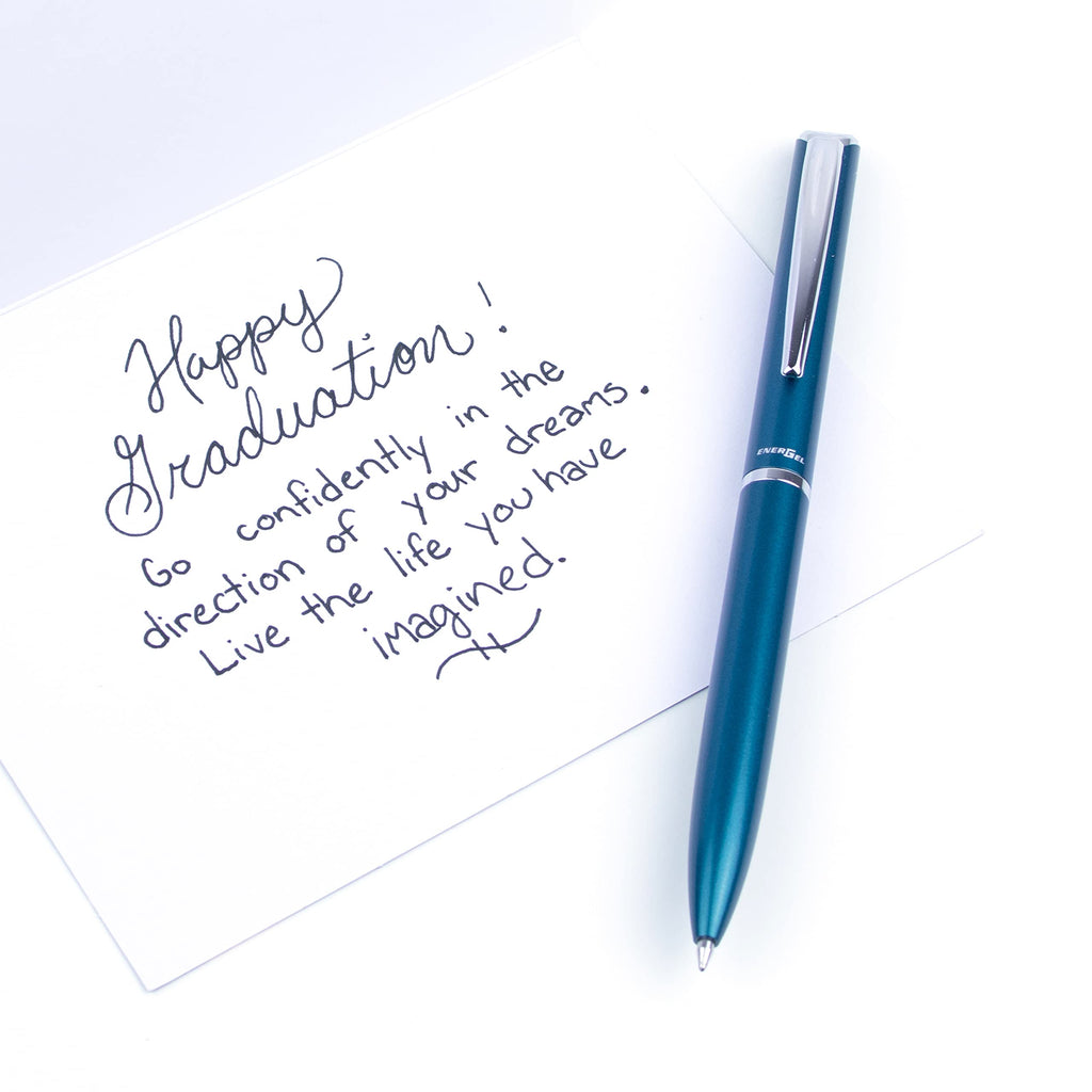 Pentel EnerGel Liquid Gel Retractable Rollerball Pen, Sky Blue Metal Barrel, Gift, Everyday Writing, Office Supplies, Black Ink, 0.7mm Medium Point, BL2007S-AE1, 1 Each Includes Gift Box