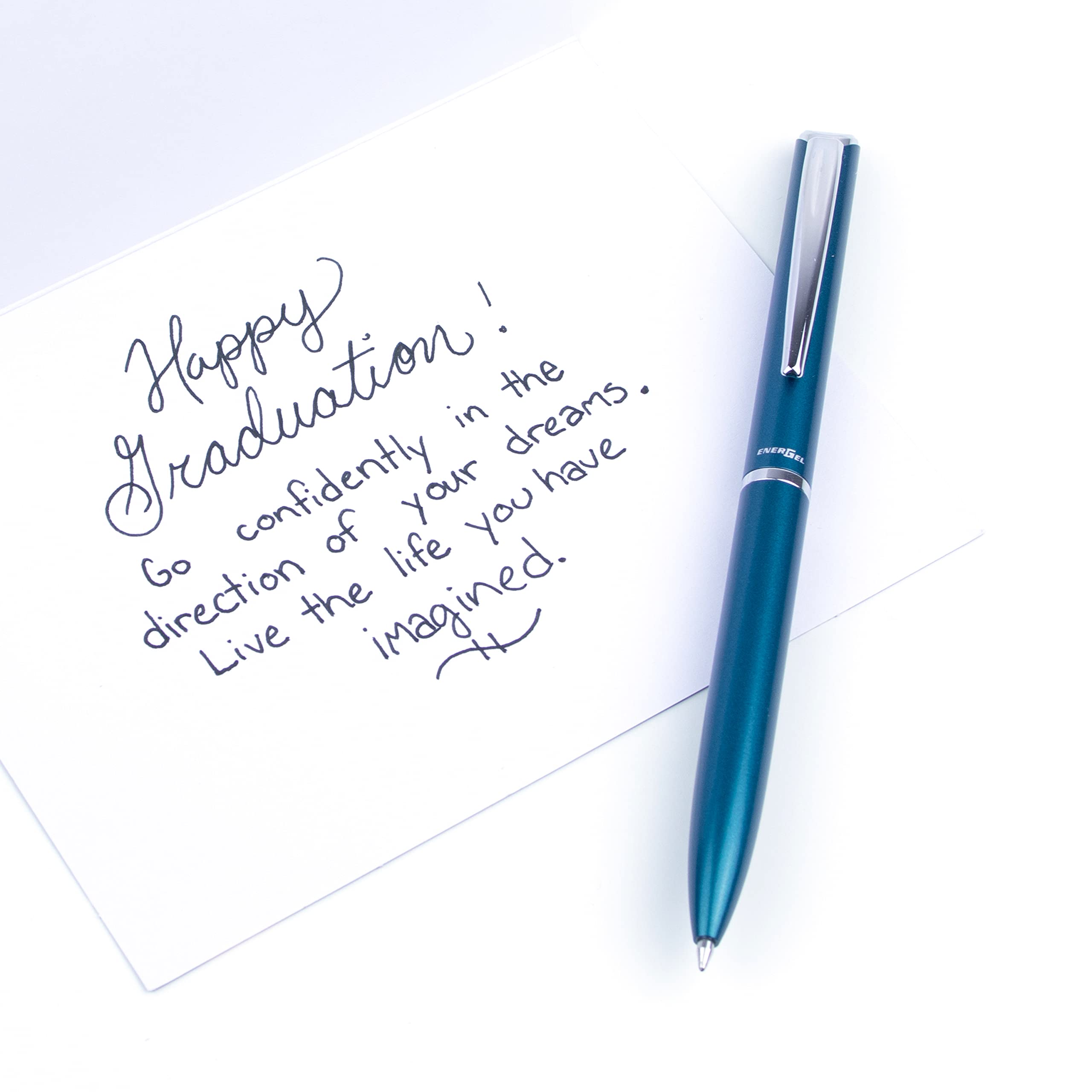 Pentel EnerGel Liquid Gel Retractable Rollerball Pen, Sky Blue Metal Barrel, Gift, Everyday Writing, Office Supplies, Black Ink, 0.7mm Medium Point, BL2007S-AE1, 1 Each Includes Gift Box