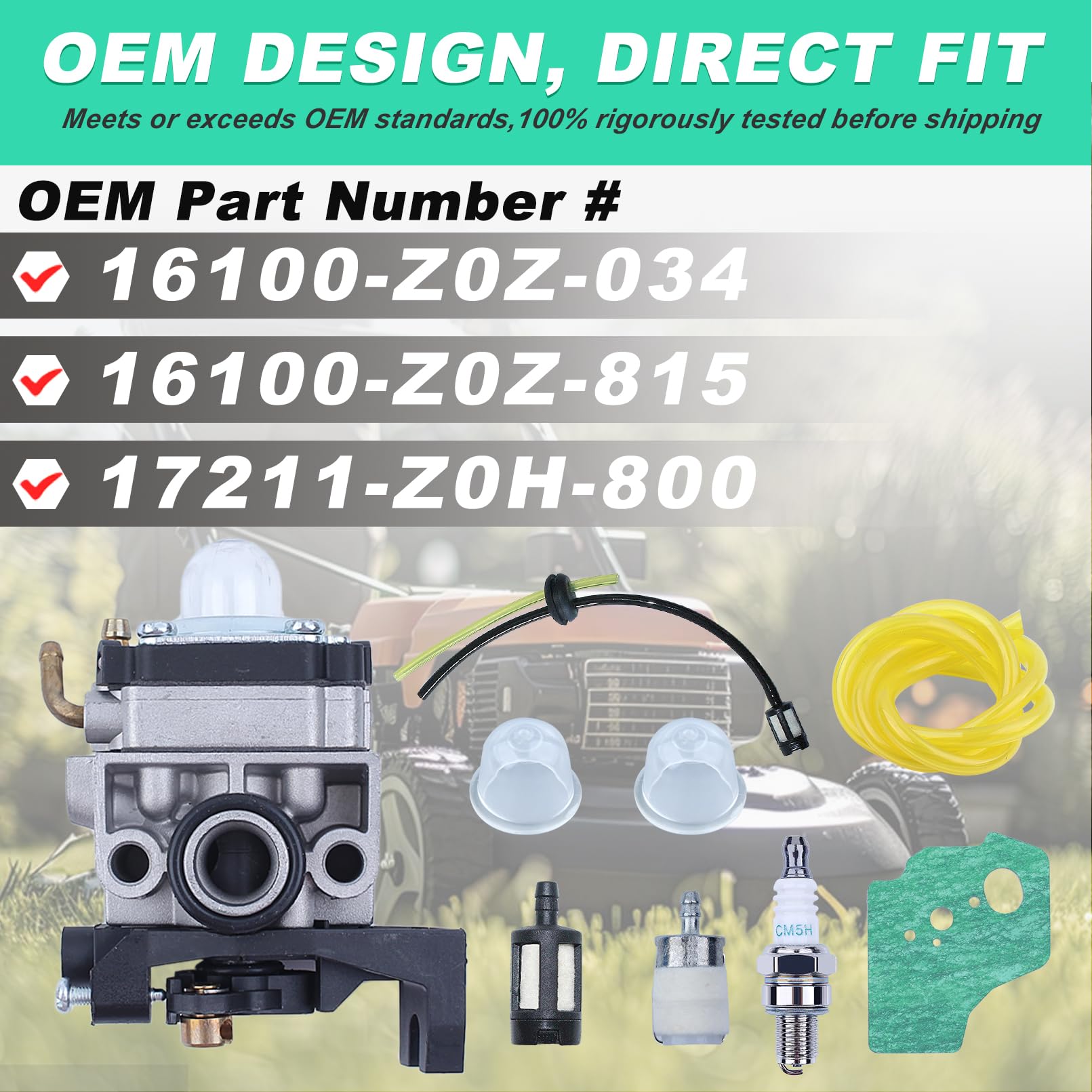 Carburettor Carb Kit for Honda GX35 GX25 FG110 HHT25 HHT35, ADEFOL Carburetor + Gasket + Fuel Filter + Air Filter + Spark Plug + Primer Bulb Engine Replacement Parts Kit 9 in 1