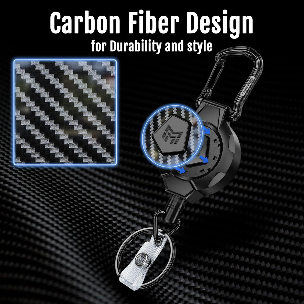 MNGARISTA 2-Pack Retractable Keychain, Heavy Duty 10 OZ Retraction 3K Carbon Fiber ID Badge Reel, Carabiner Badge Holder Hook Upgraded 31.5" Stainless Steel Cord Lanyard with Clip Strap and Key Ring