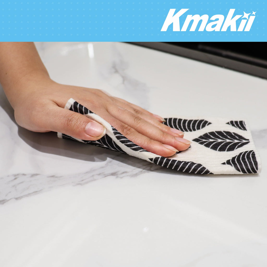 KMAKII 10 Pack Swedish Dishcloths - Black & White - Cellulose Sponge Cloths Reusable Cleaning Cloths Absorbent Dish Cloth Quick Drying for Kitchen and Cleaning Counters