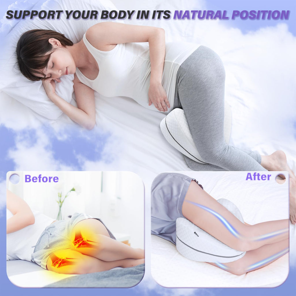 SAHEYER Knee Pillow, Soft Memory Foam Body Pillows, Heart Shape Hip Support Leg Pillow for Side Sleepers, Washable Cover Coussin Grossesse for Spine Alignment, Sciatica Reduce Pressure (White)