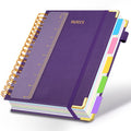 Hardcover Spiral Notebook 8"x10" Journal Notebook with Tabs and Removable Dividers 300 Pages 5 Subject Notebook College Ruled, Faux Leather Spiral Bound Notebook for Women School Work (Purple)