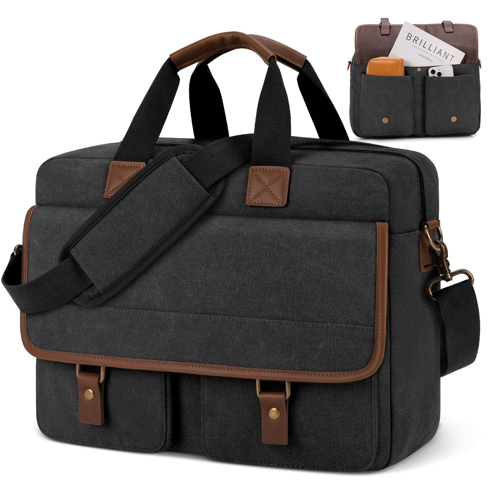 Lubardy Messenger Bag for Men, 15.6 Inch Laptop Bag Computer Office Laptop Bag for Men, Waterproof Work Bags Canvas Messenger Laptop Briefcase Satchel for Business College Travel, Black