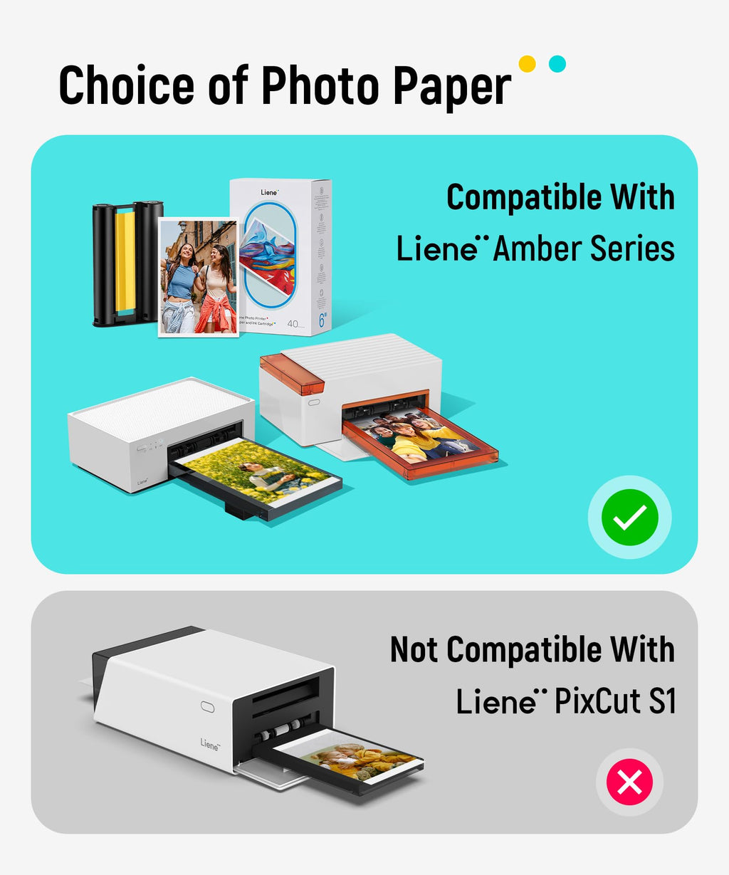 Liene 4x6'' Photo Printer Paper & Cartridge, Cartridge Refill & Photo Paper- 40 Pack for DHP512/DHP513