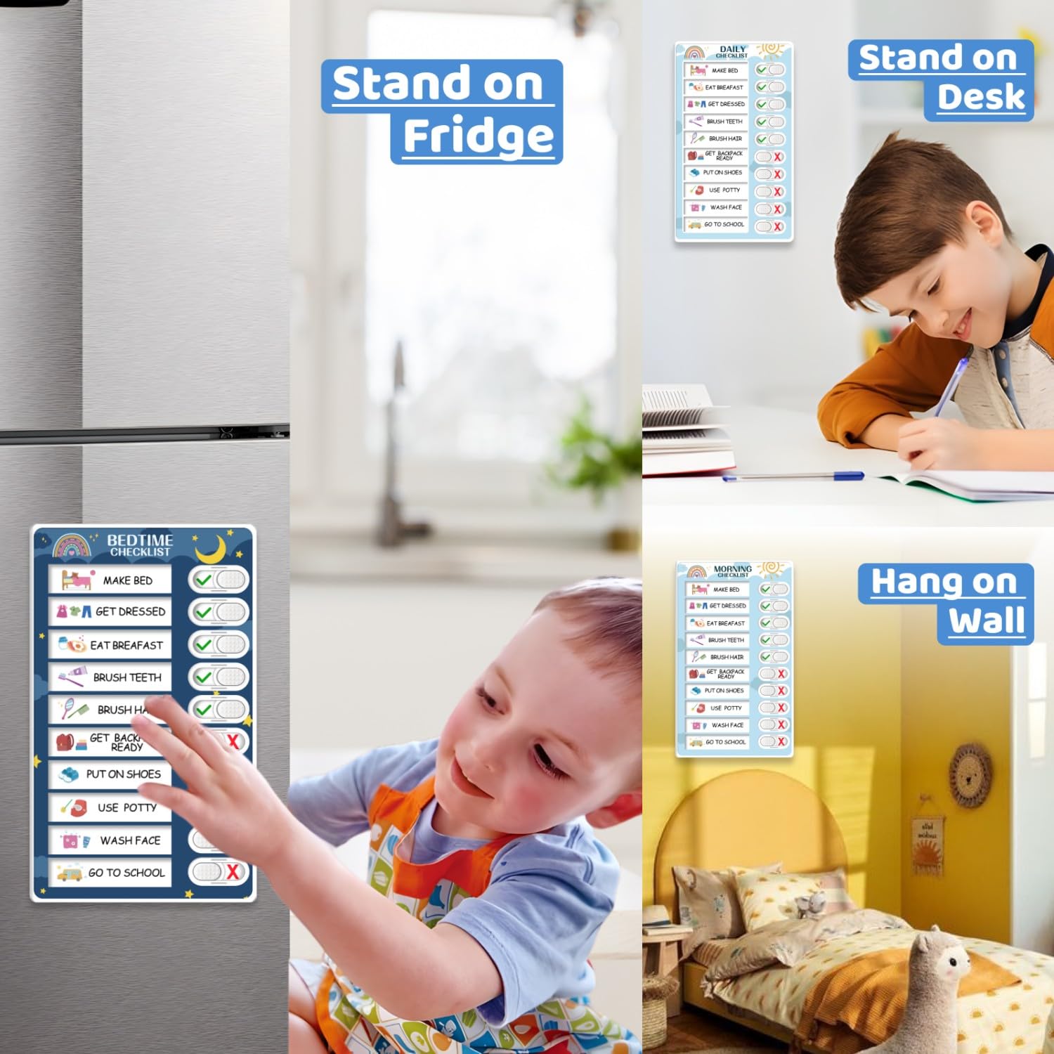 3 in 1 Bedtime/Morning/Daily Routine Chart for Kids, Magnetic Chore Chart for Kids, Behaviour Chart for Kids Toddlers to Do List Board for Home