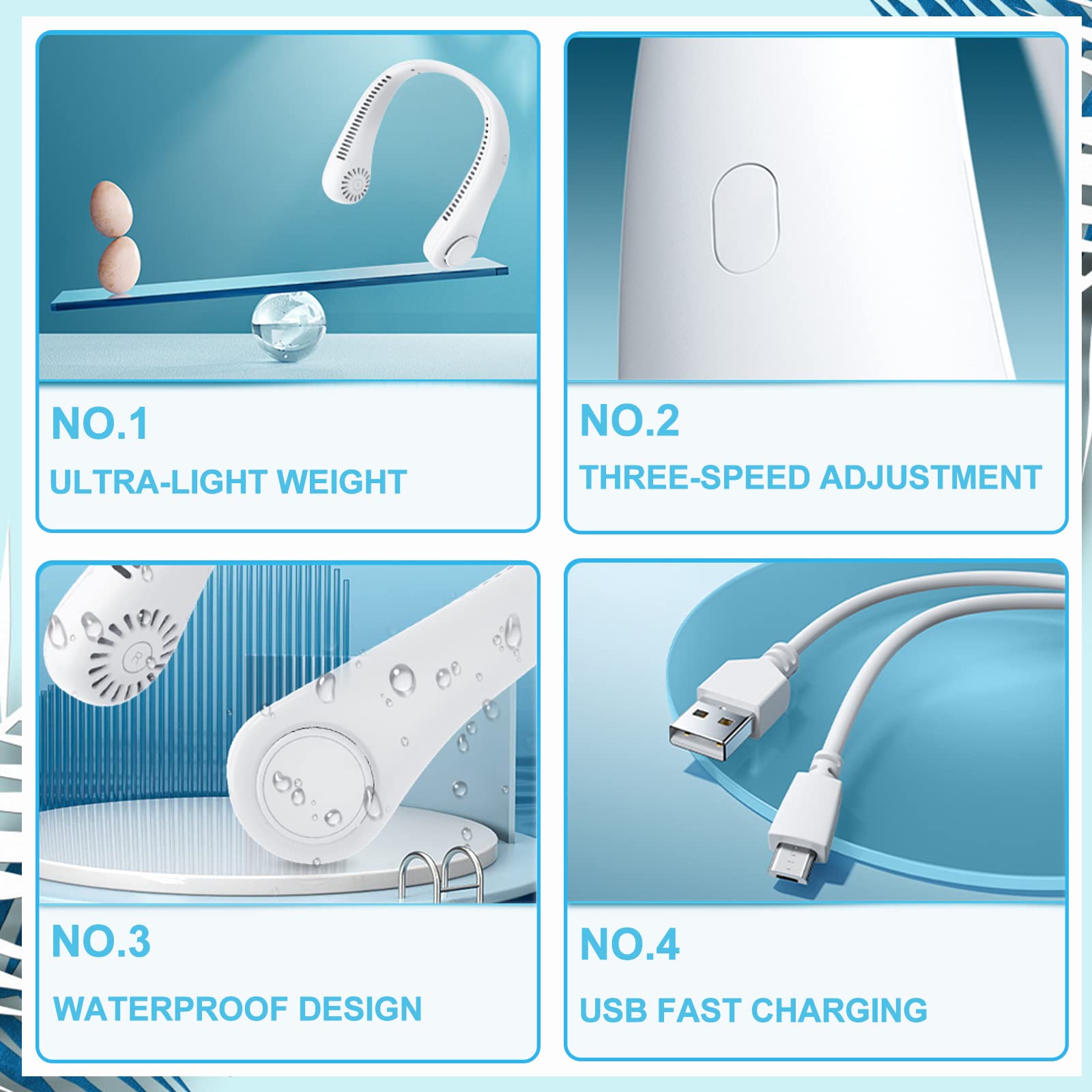 Portable Neck Fan, Rechargeable Personal Neckband Hands Free Bladeless Fan, 360° Surround Vaneless Hanging Neck Fans with 3 Speeds Adjustable for Men Women Home Office Travel, Faster Cooling (White)