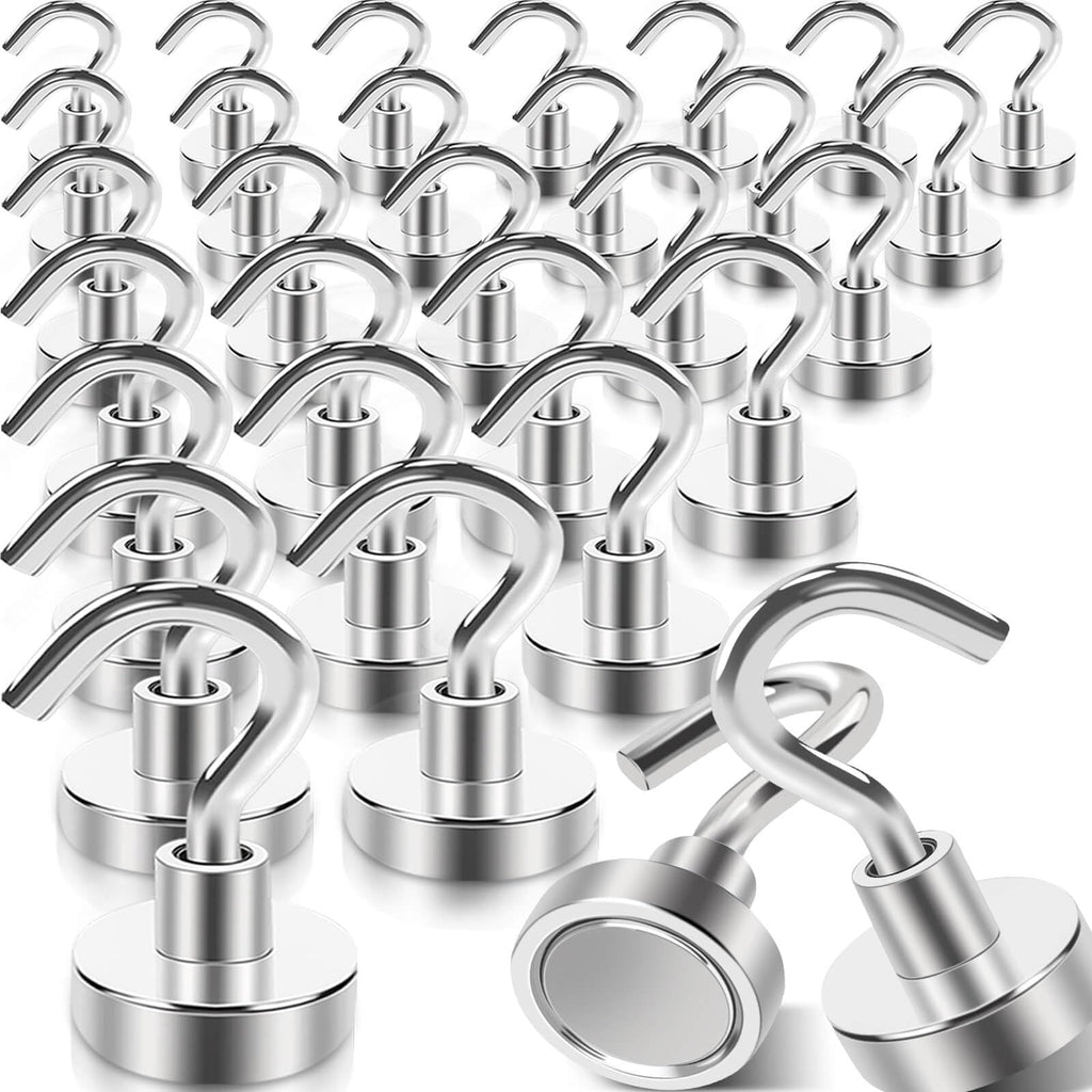30Pcs Super Strong Magnetic Hooks, 25lbs Magnetic Hook Heavy Duty for Hanging, Rare Earth Neodymium Magnet Hooks, for Cruise Ship Camping Grill Kitchen Fridge Garage Wall