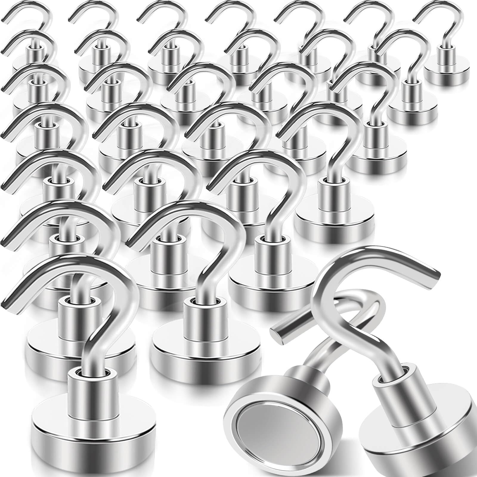30Pcs Super Strong Magnetic Hooks, 25lbs Magnetic Hook Heavy Duty for Hanging, Rare Earth Neodymium Magnet Hooks, for Cruise Ship Camping Grill Kitchen Fridge Garage Wall