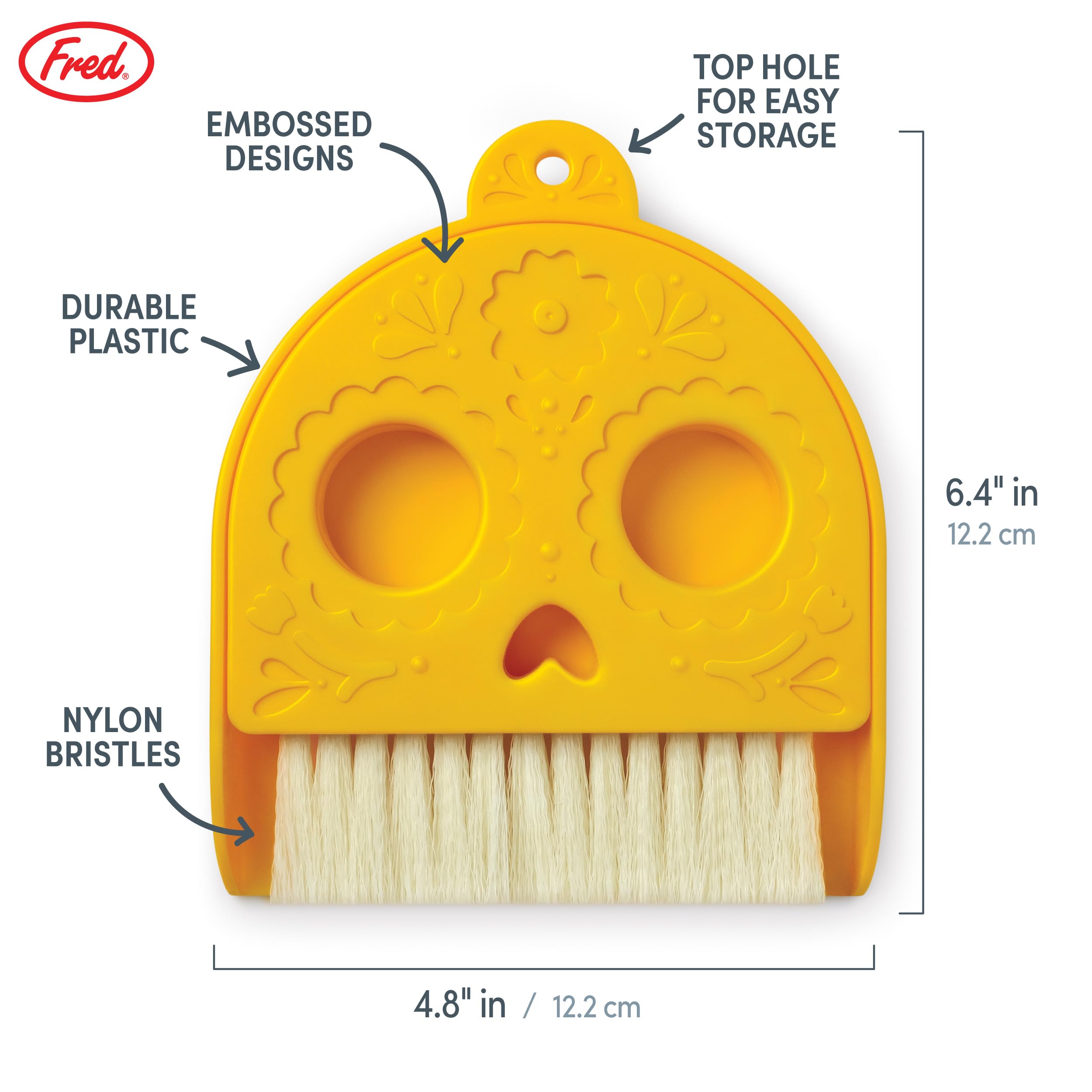 Genuine Fred Dead PAN Dustpan and Brush Set, 4.8" x 6.4", Small Size Perfect for countertops and desks, Day of The Dead