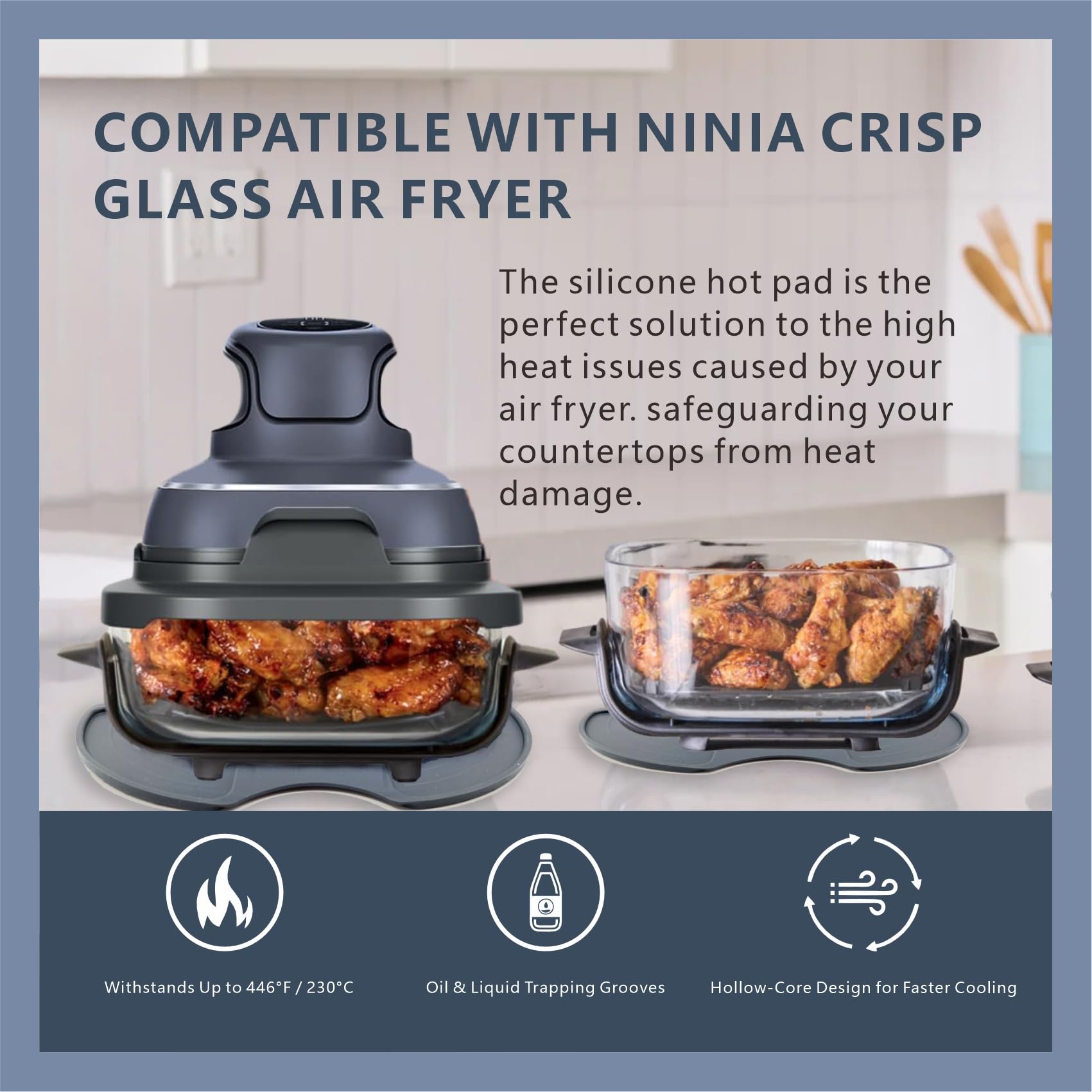Silicone Heat Resistant mat for Ninja Crispi Air Fryer,Heat-Insulating Accessories Compatible with Ninja crispi FN101 containers,Kitchen Air Fryer Trivet (Cyberspace)