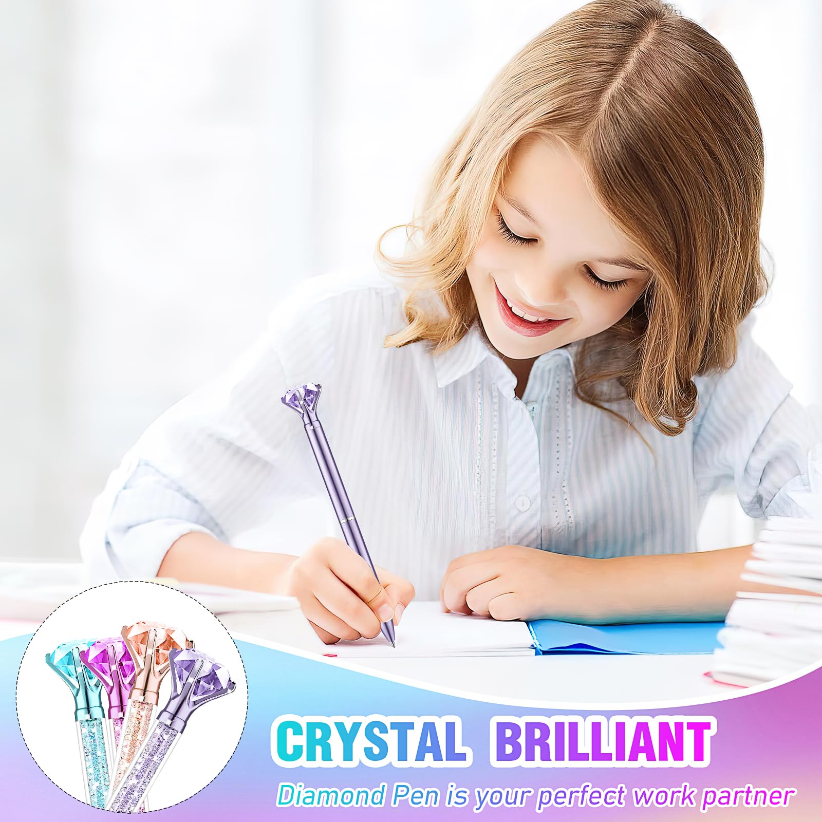 48 Pcs Diamond Pens, 0.7mm Black Ink Pens Bulk, Retractable Ballpoint Pen, Bling Crystal Pens for Engagement Wedding Signing Pen, Bridal Shower Gifts, Birthday Party Favors (2 Styles, 4 Colors)