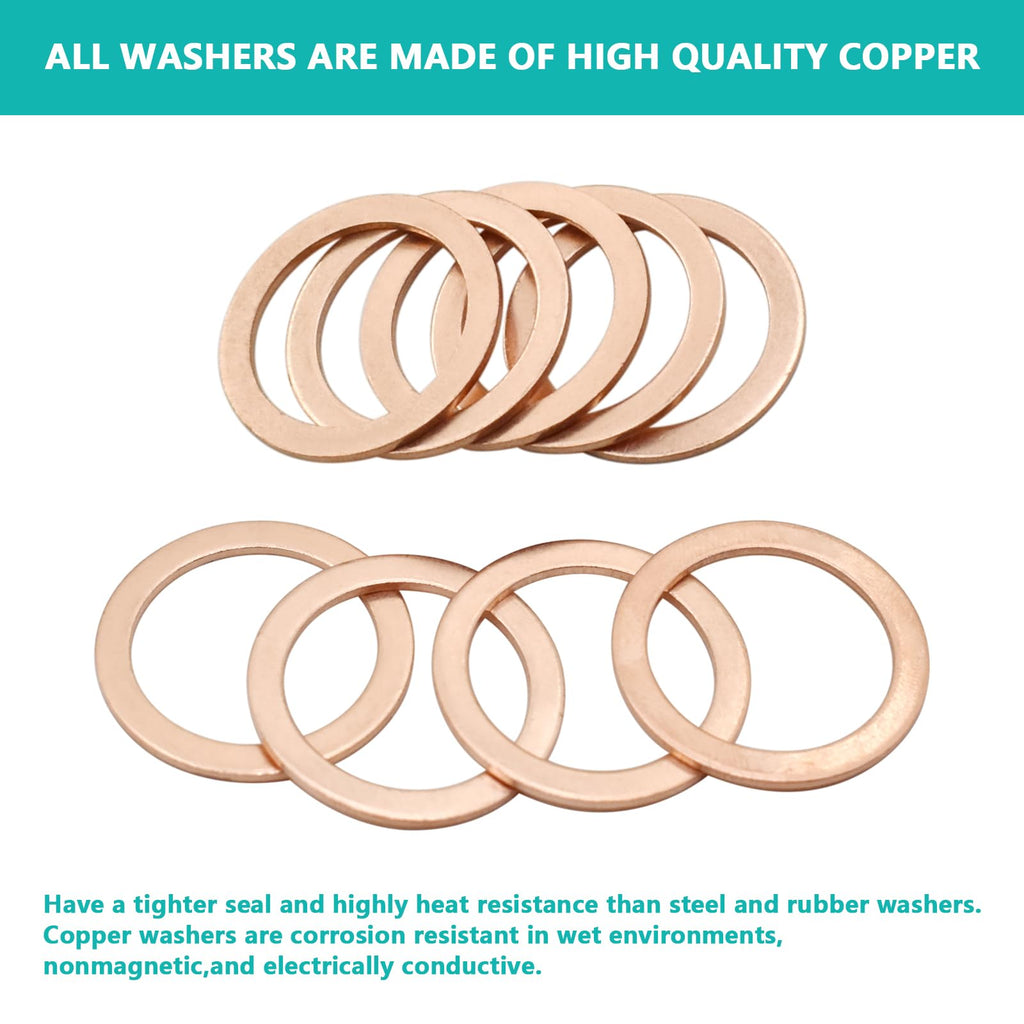BDS-HOME 300pcs Copper Flat Washers Sealing Washer Assortment Kit 12size Metal Metric Crush Washers M5 M6 M8 M10 M12 M14 M16 M20