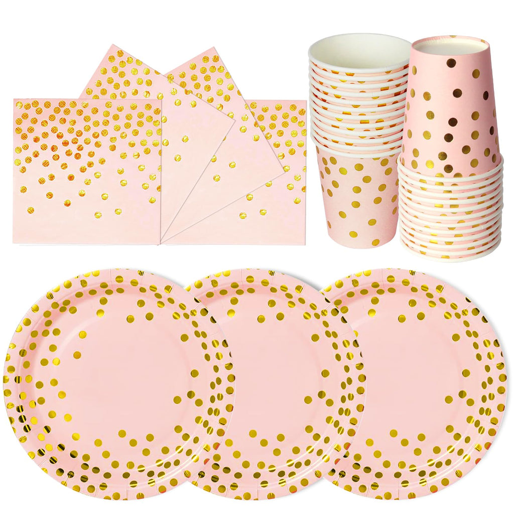 PYAILI Party Tableware 72 Pieces Pink Gold Children's Birthday Girls Party Decoration Accessory Set Paper Tableware Set 24 Guests