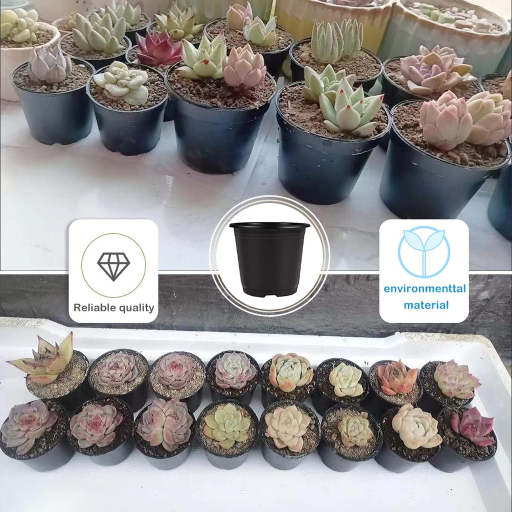 Nursery Pots 50 PCS 6Inch Plastic Plant Pot Flower Seed Starter Pots for Seedling Nursery Supplies Grow Pot Planter Flower Pot Container for Succulents Seedlings Transplanting (Black 6Inch)