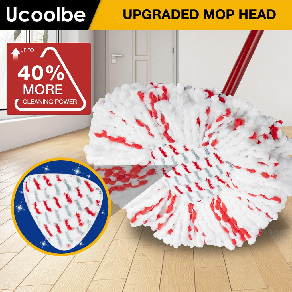Upgraded mop Refill for Vileda, 3 Pack Spin mop Heads Replacements Compatible with Vileda EasyWring Spin Mop Bucket System, 40% More Cleaning Power, Microfiber and Machine Washable