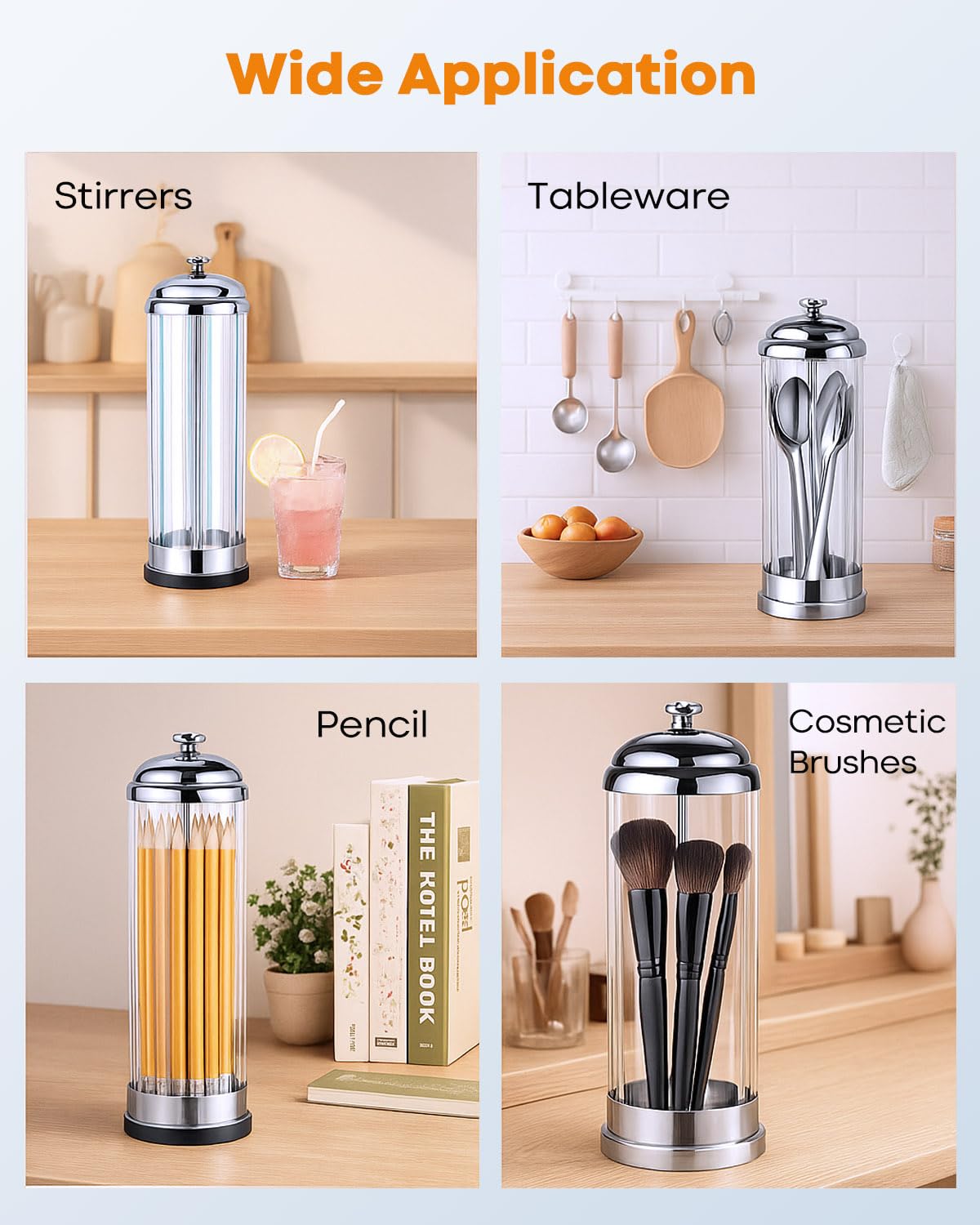 Straw Holder for Counter with Bring 100 Straws, Straw Dispenser for Counter with Stainless Steel Lid, Easy-Load Glass Straw Holder Home, Office, Restaurant Use