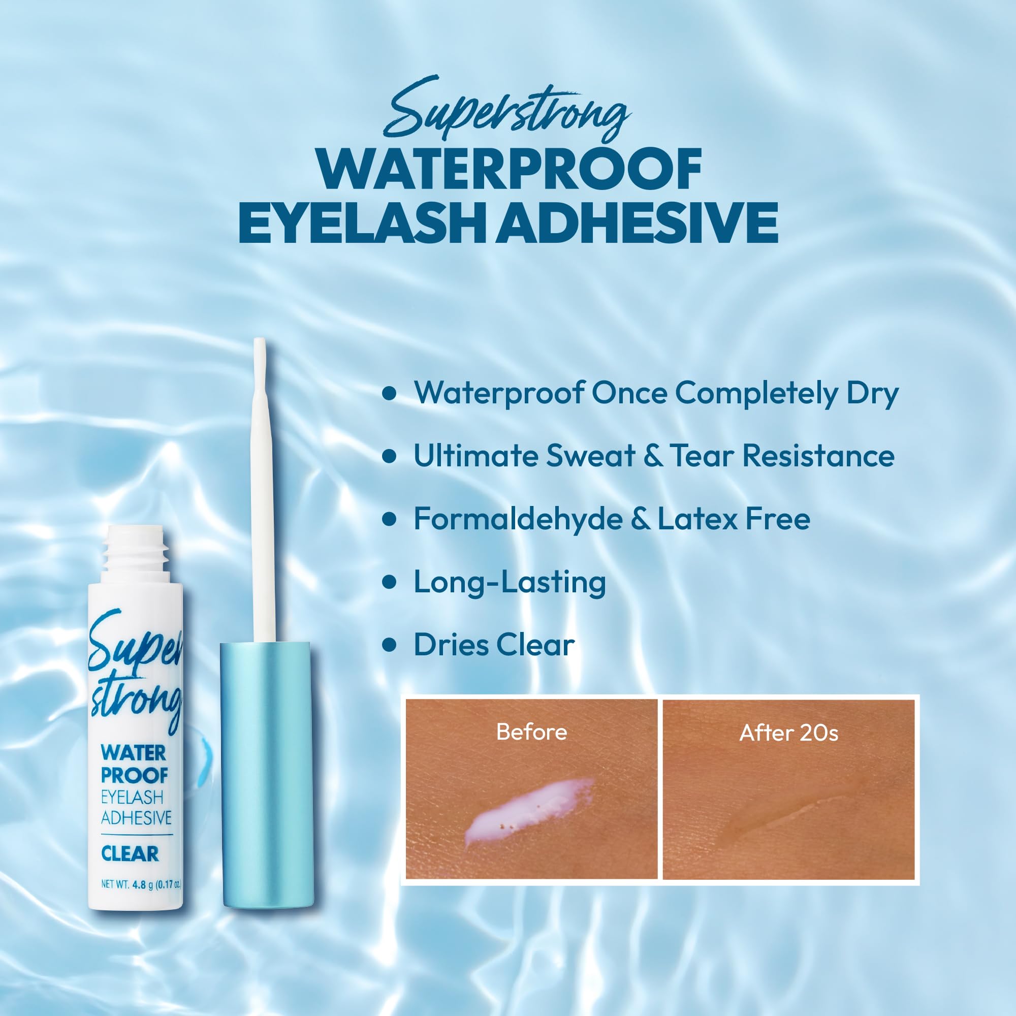i-ENVY Super Strong Waterproof Clear Eyelash Adhesive, Long Lasting Sweat & Tear Proof Lash Glue for Eyelash Extensions, All Day Hold Durable Brush-On (Waterproof, 1 Pack)