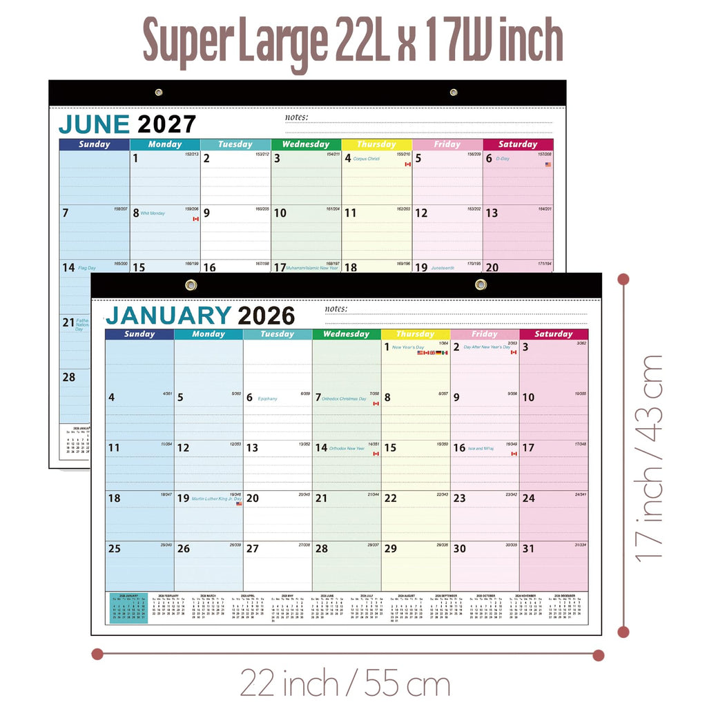 Super Large 22X17 inch Desk Calendar 2026-2027, 18 Months Large Size Running from January 2026 to June 2027, Monthly Calendar To-do Notes, Perfect for Organizing for Office Home