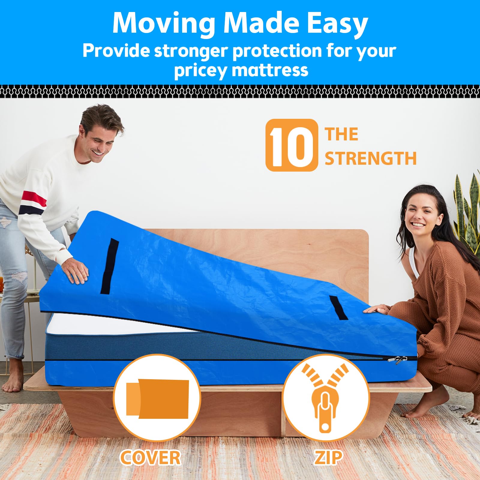Mattress Bag for Moving,Extra Thick Mattress Cover Queen Mattress Storage Bag with 8 Strong Handles & Zipper,Heavy Duty Mattress Moving Bag,Waterproof Mattress Protector,Moving Supplies(Queen Size)