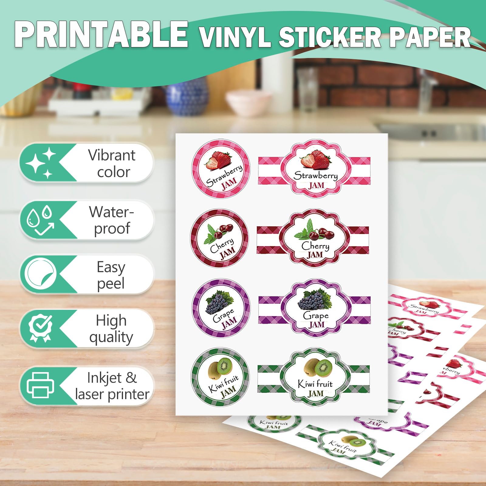Pikapoka 11x17 Removable Self-Adhesive Vinyl Sticker Paper, Matte, 30 Pack, Waterproof, Suitable for Laser and Inkjet Printer