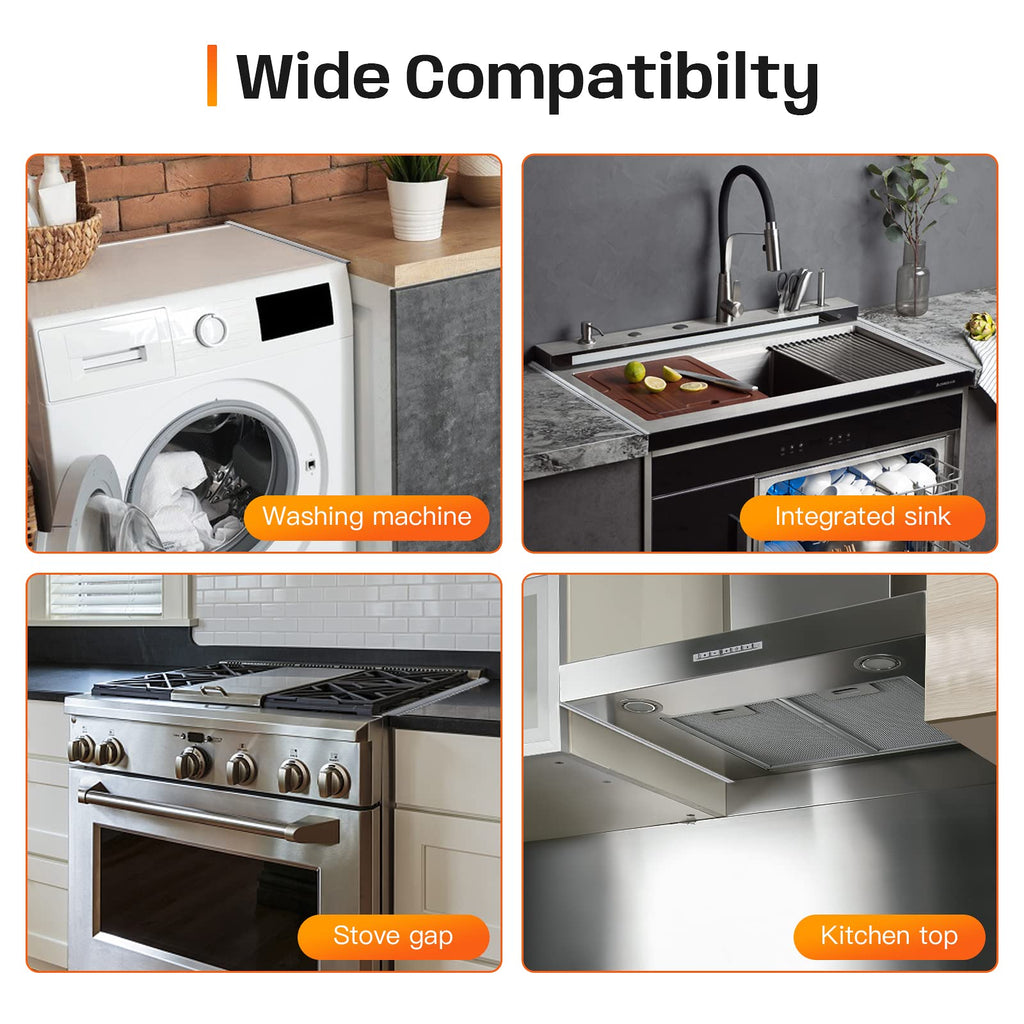 Stainless Steel Stove Gap Covers,Stove Gap Filler, Range Trim Kit, Stove Gap Guards, Heat Resistant and Easy to Clean, Easy retractable Length 13.8" to 27.5", Width 0.79",Silver(2PCS)