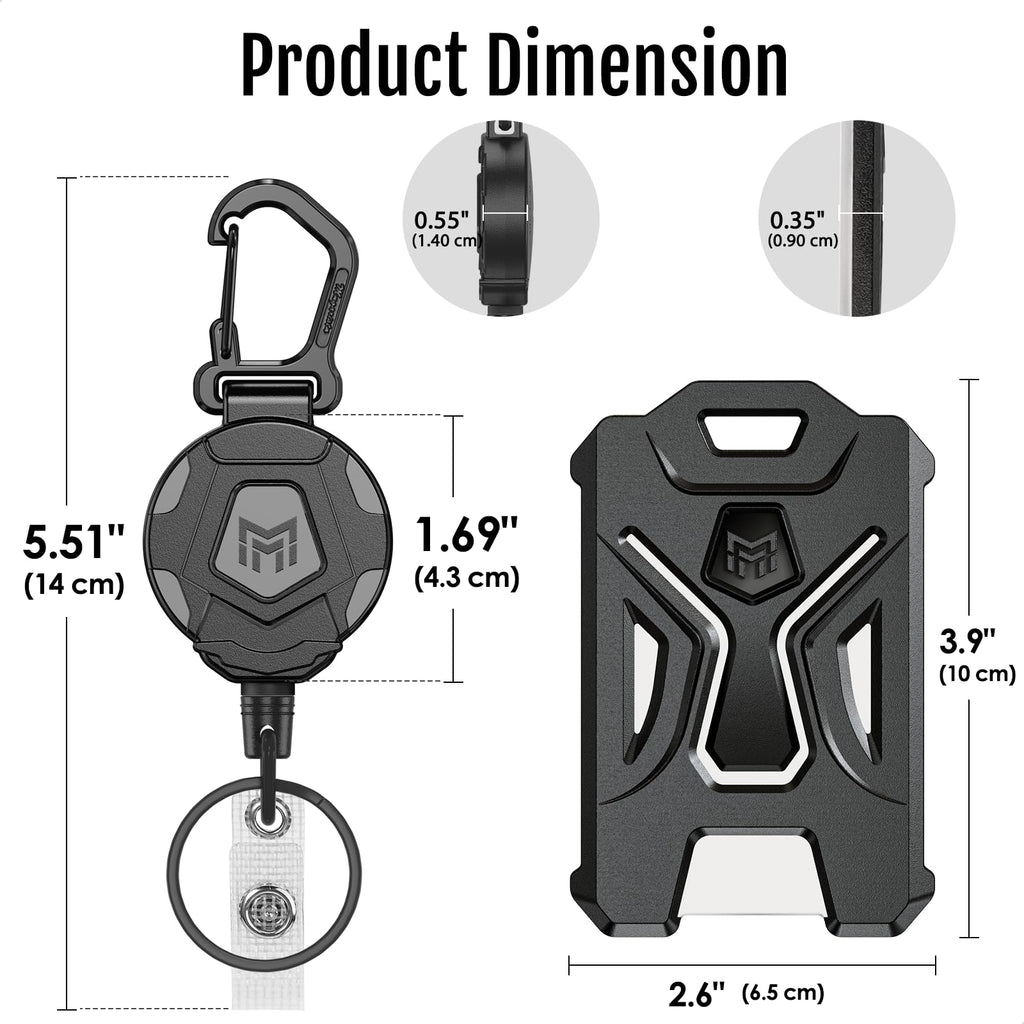 MNGARISTA 2-Pack Retractable Badge Holder, Heavy Duty Carabiner Keychain, Tactical ID Card Holder with 31.5" Retractable Badge Reel, Black